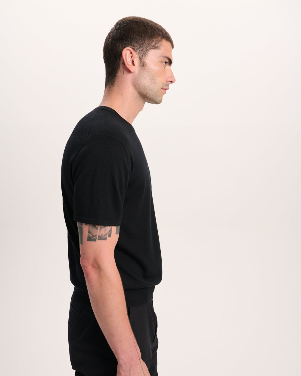 Extra Fine Merino Wool Crew Neck Tee - Black