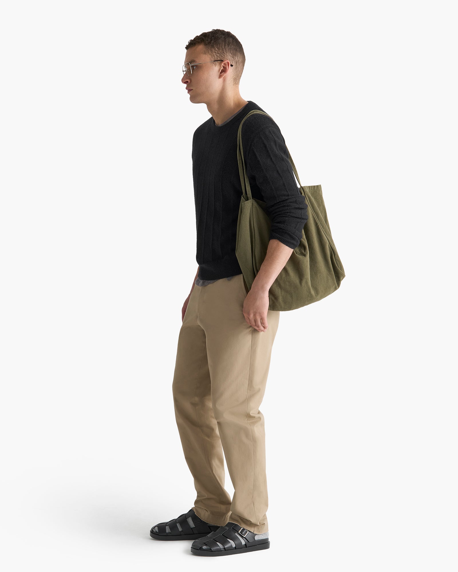 Wide Rib Cashmere Crew Neck Sweater - Black