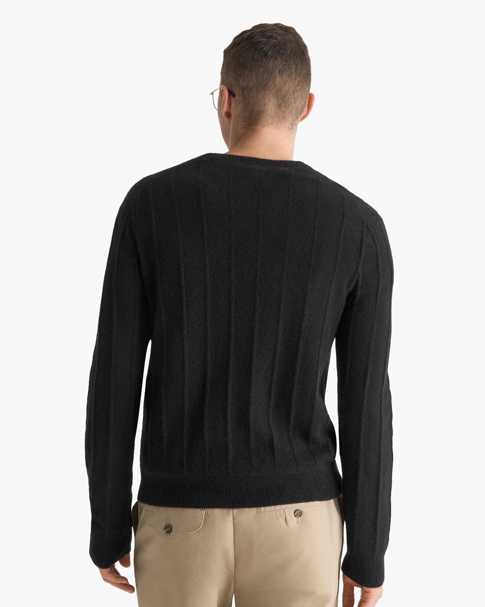Wide Rib Cashmere Crew Neck Sweater - Black