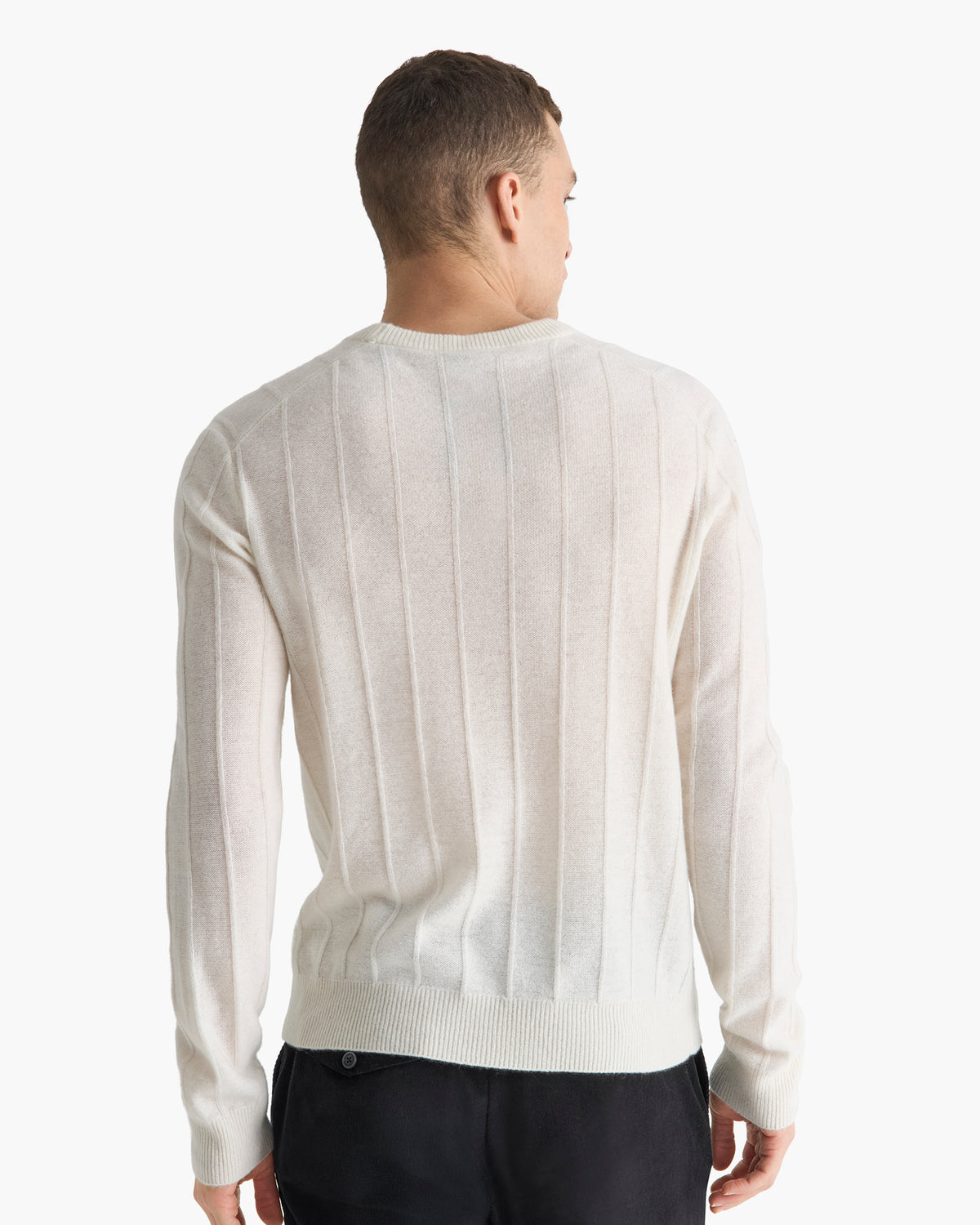 Wide Rib Cashmere Crew Neck Sweater - Chalk