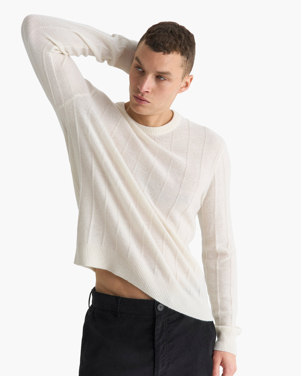 Wide Rib Crew Neck Sweater - Chalk
