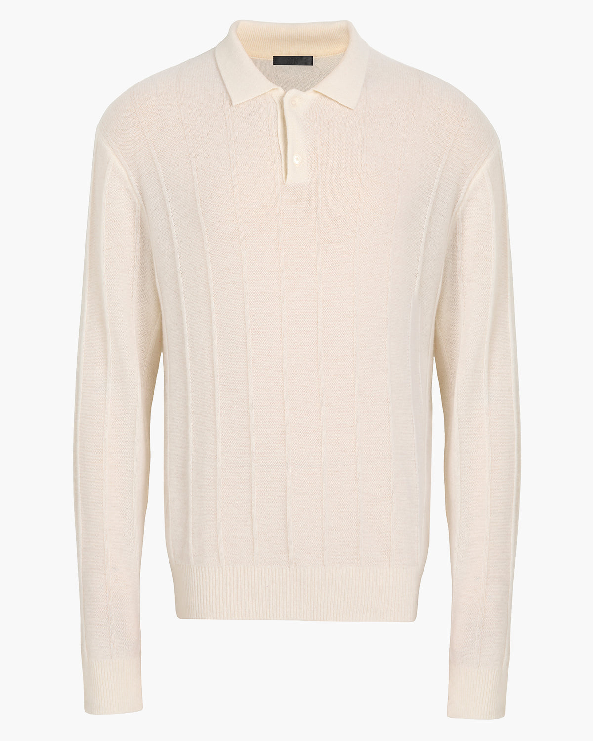 Wide Rib Cashmere Long Sleeve Polo Sweater - Chalk