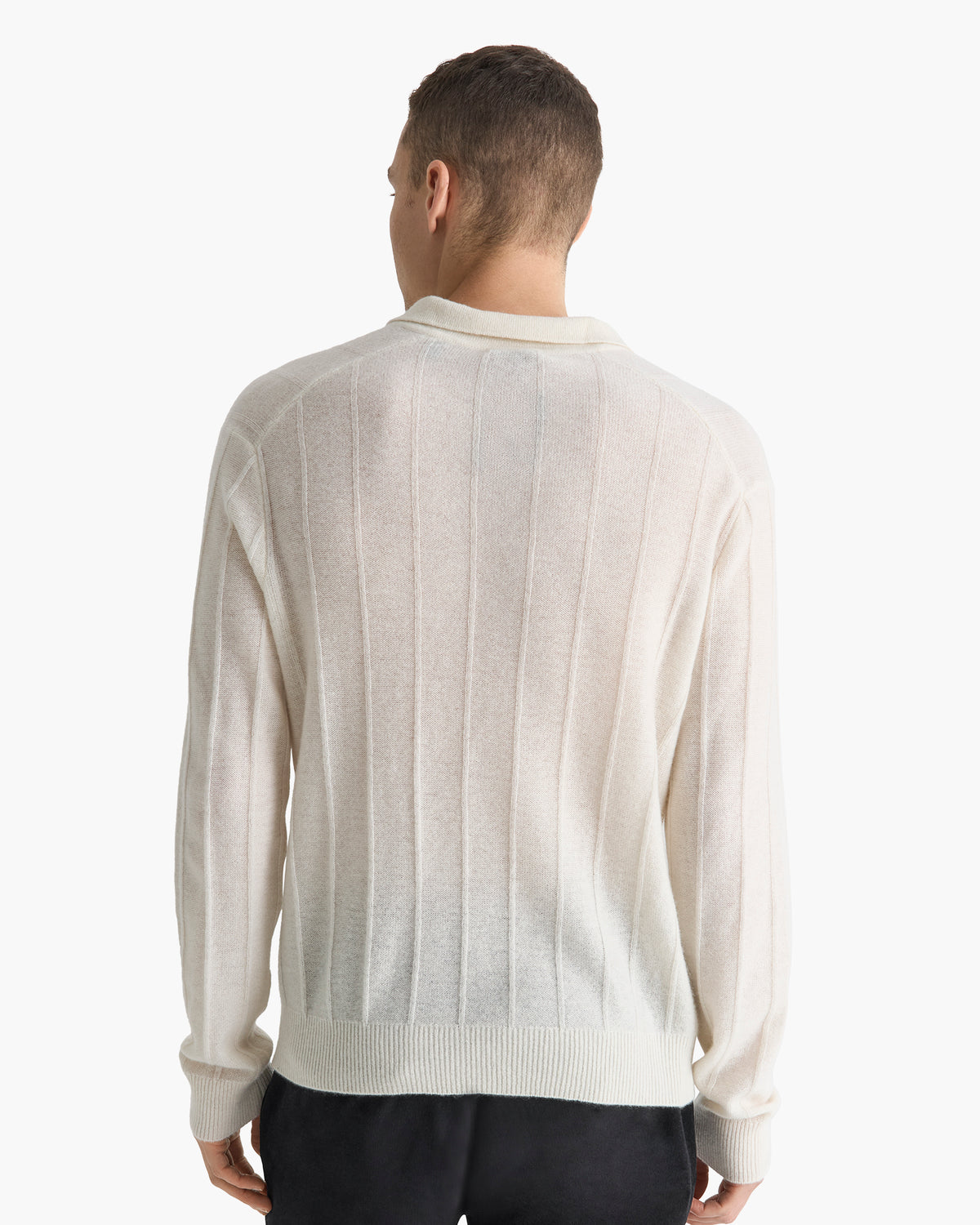 Wide Rib Cashmere Long Sleeve Polo Sweater - Chalk