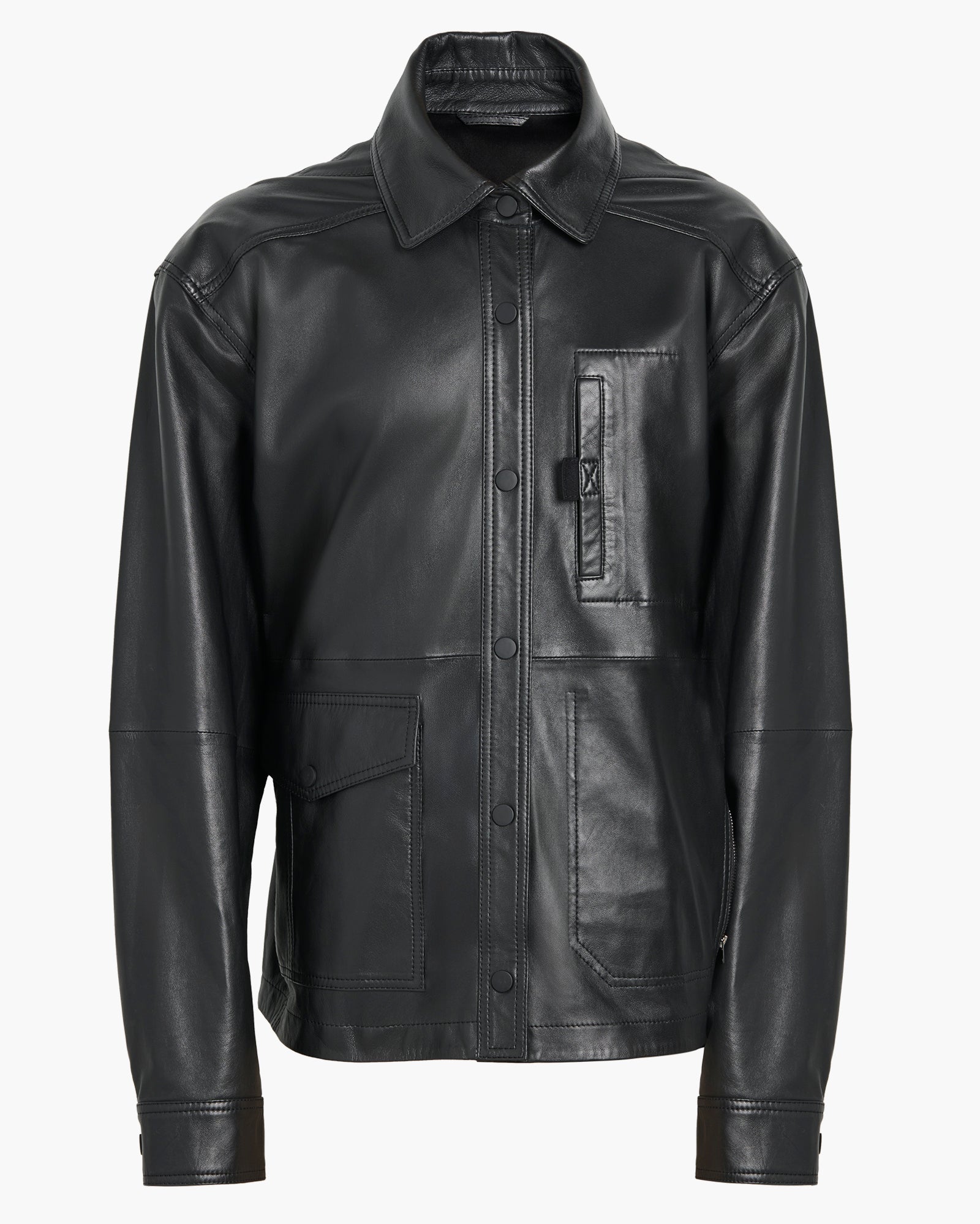 Leather Utility Jacket - Black