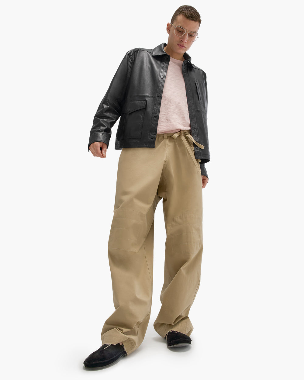 Leather Utility Jacket - Black