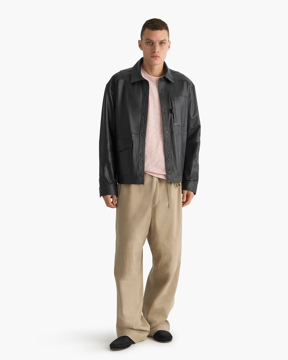 Leather Utility Jacket - Black