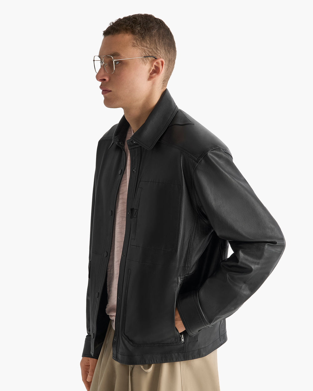 Leather Utility Jacket - Black