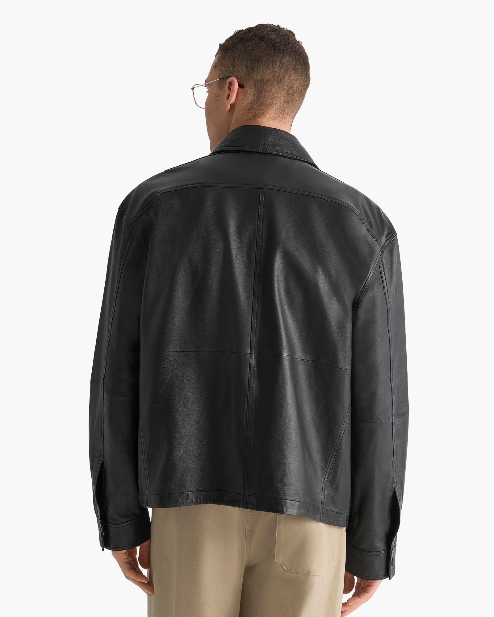 Leather Utility Jacket - Black