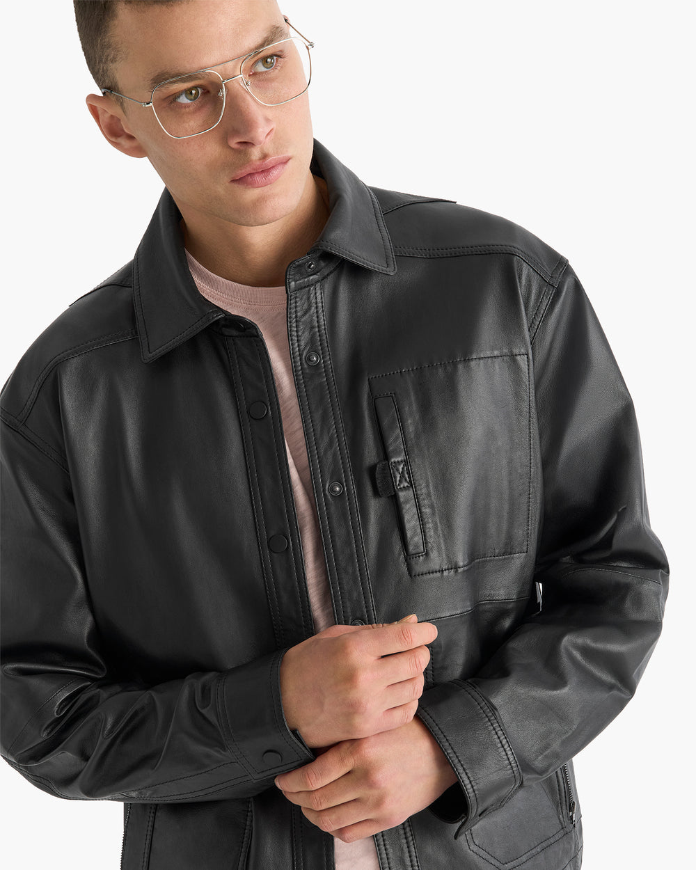 Leather Utility Jacket - Black