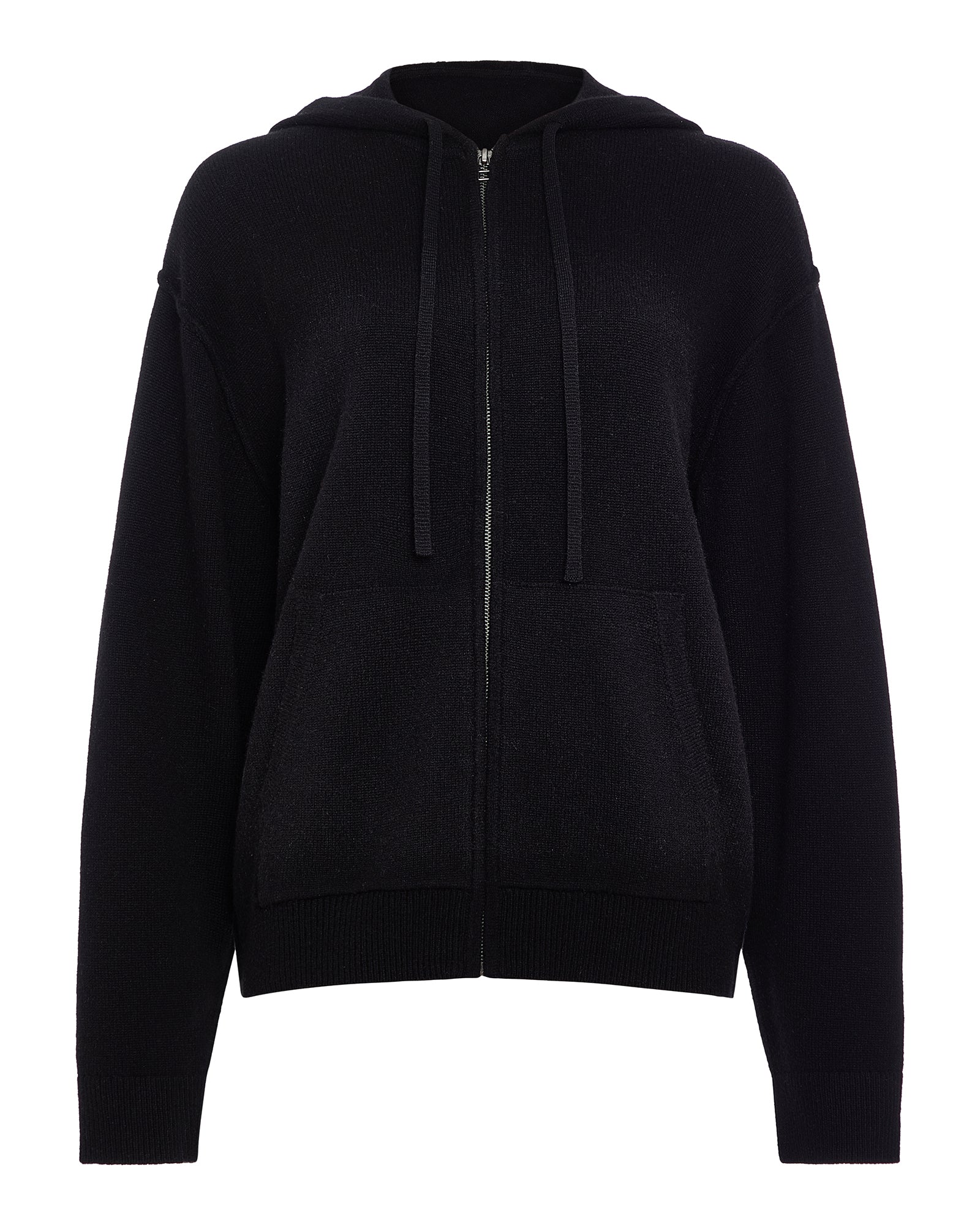 Cashmere Zip-Up Hoodie - Black