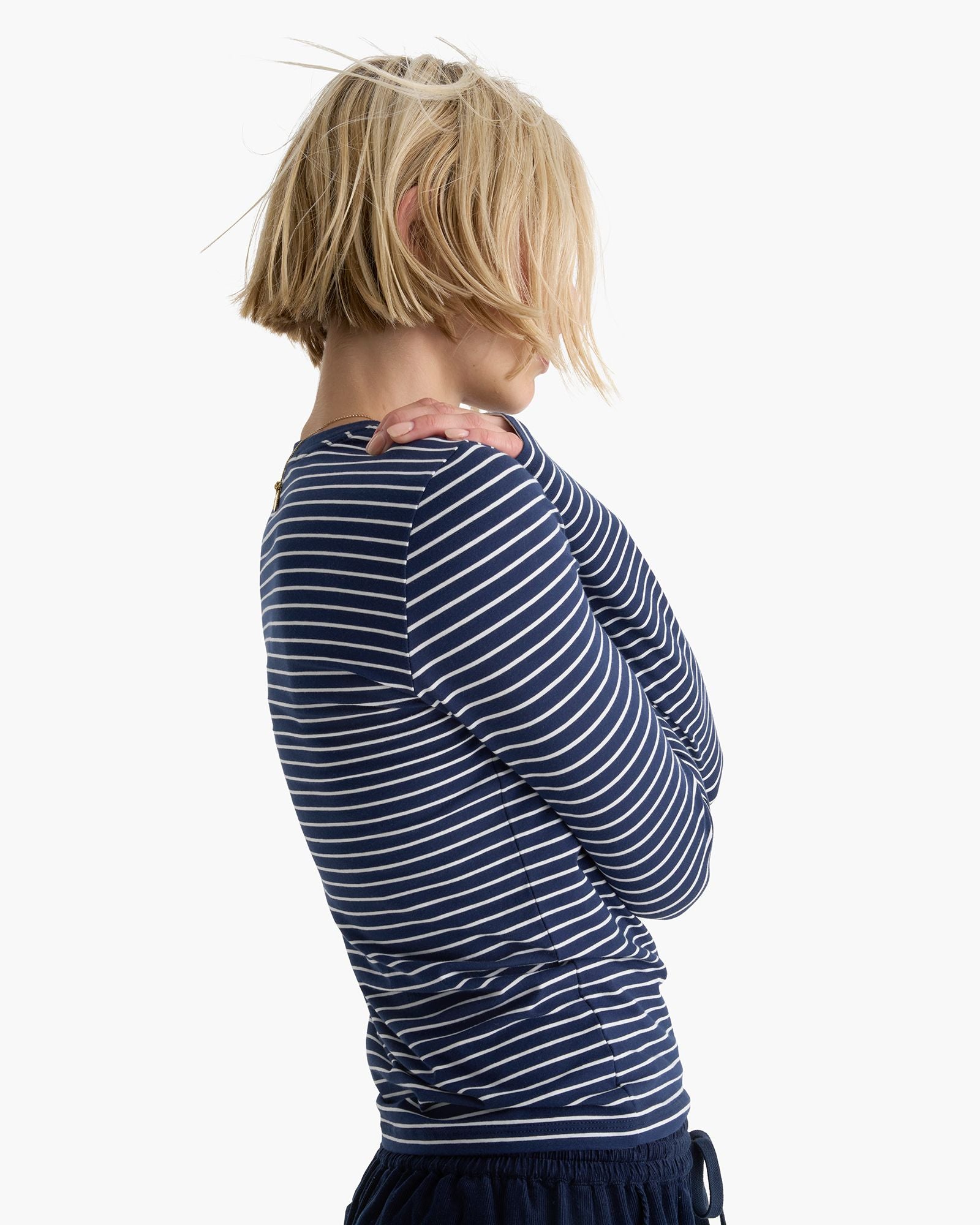 Pima Cotton Spandex Long Sleeve Baby Tee - Midnight-White