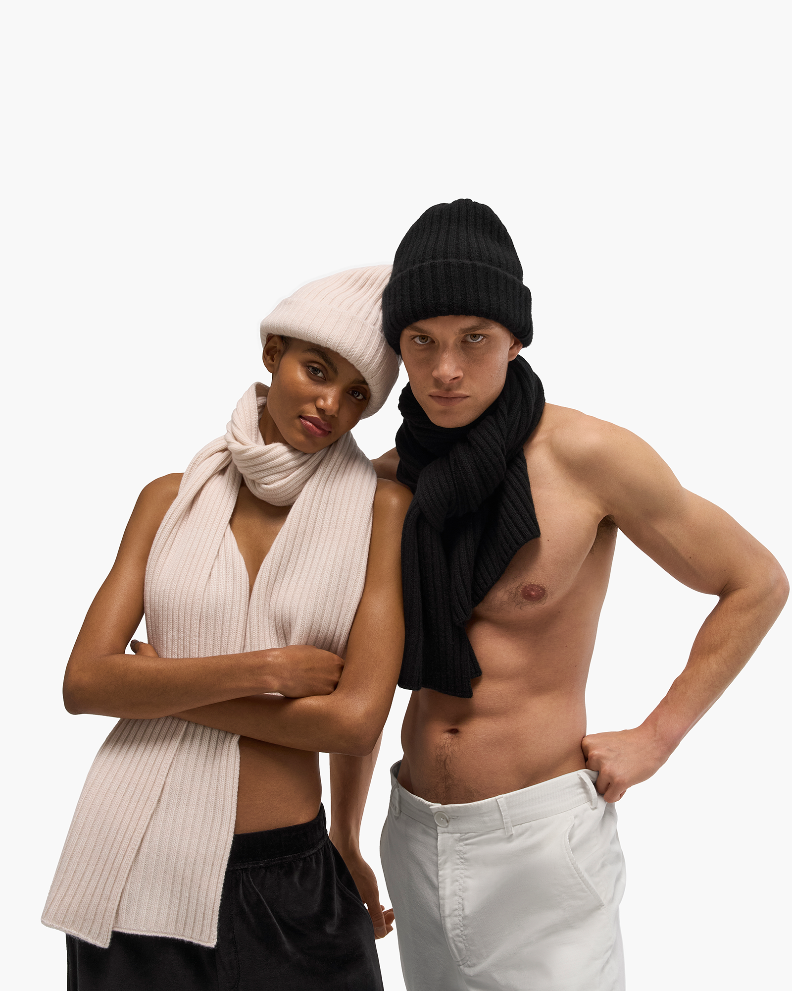 Bi Color Plaited Ribbed Beanie/Scarf Set - Faded Rose Chalk