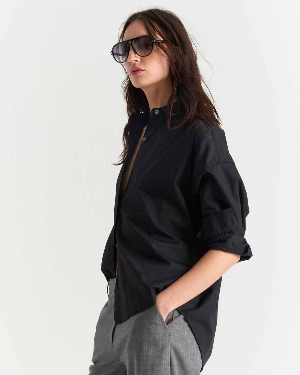 Cotton Poplin Boyfriend Shirt - Black