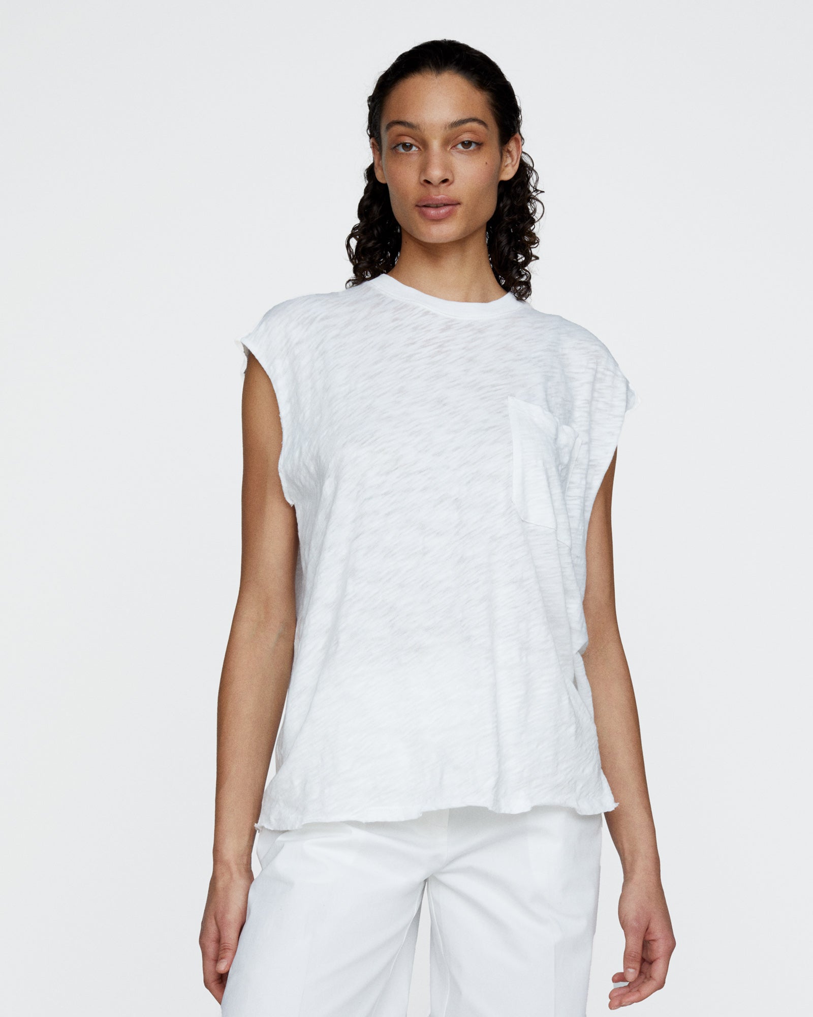 Slub Jersey Cut Off Muscle Tee - White
