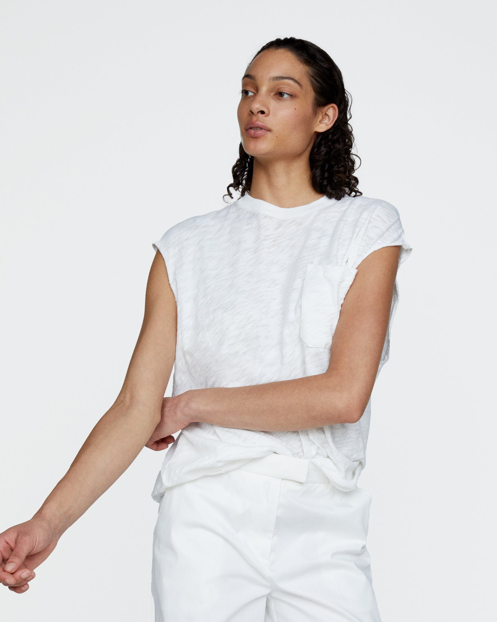 Slub Jersey Cut Off Muscle Tee - White