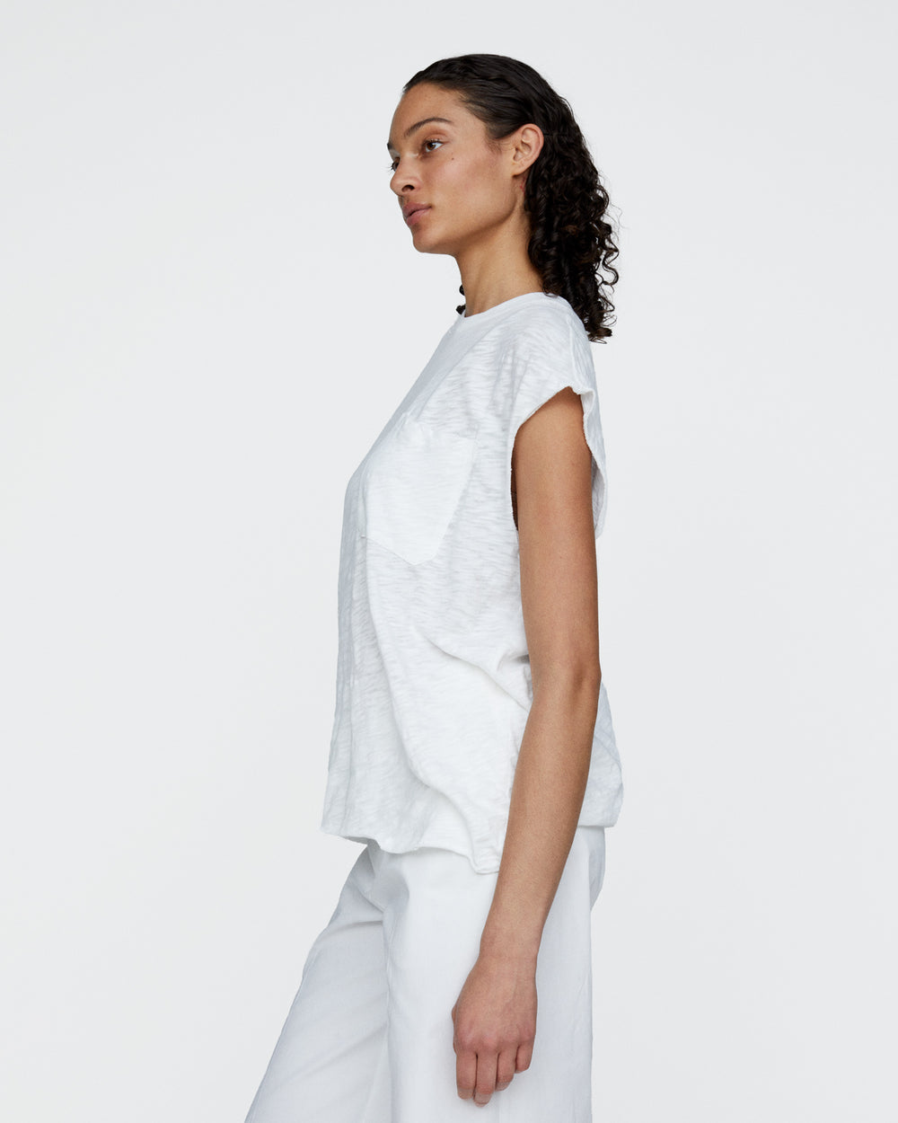 Slub Jersey Cut Off Muscle Tee - White
