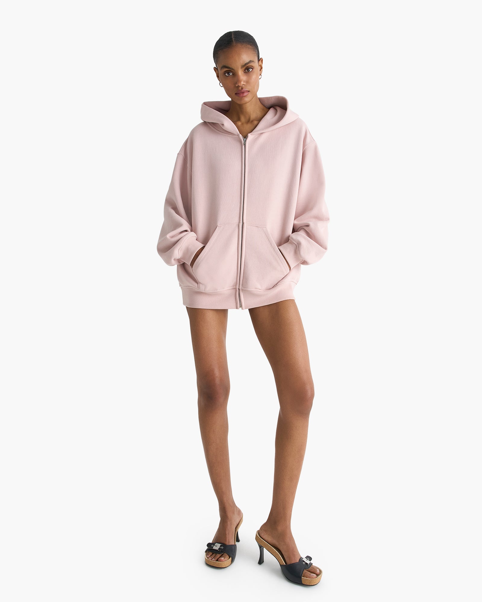 Heavy French Terry Zip-Up Hoodie - Faded Rose