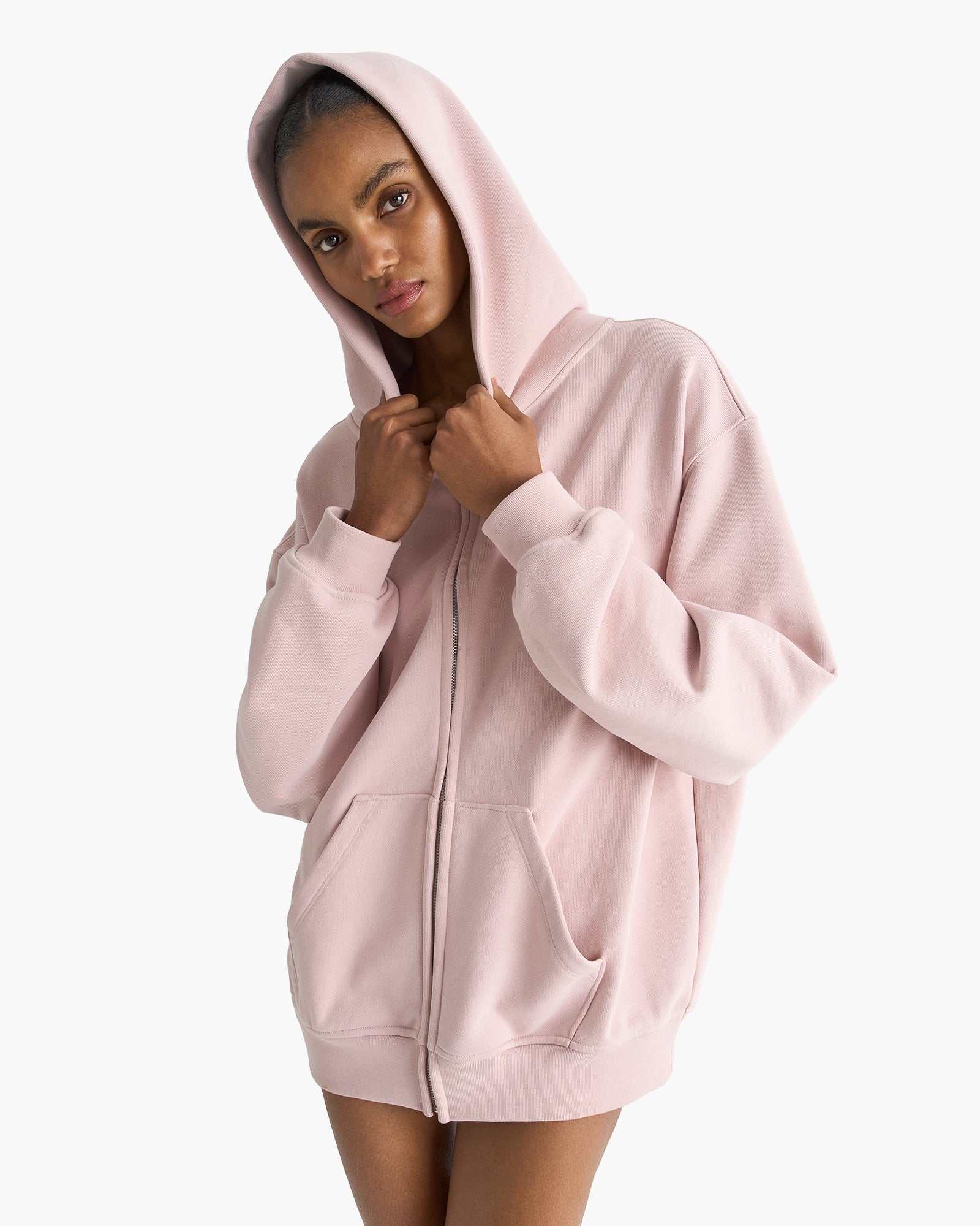 Heavy French Terry Zip-Up Hoodie - Faded Rose