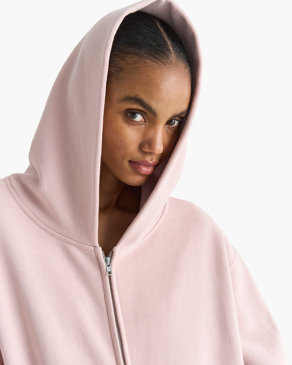 Heavy French Terry Zip-Up Hoodie - Faded Rose