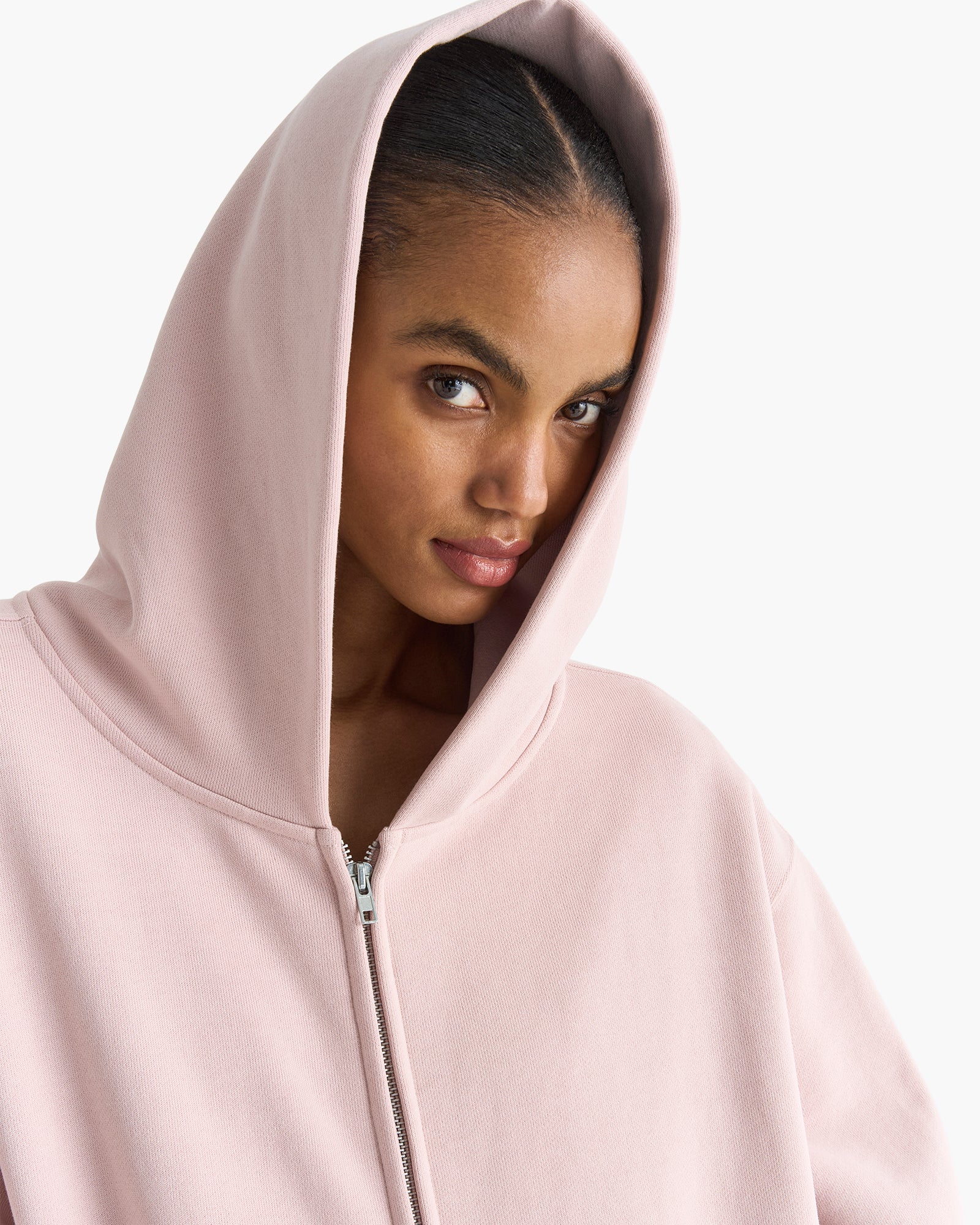 Heavy French Terry Zip-Up Hoodie - Faded Rose