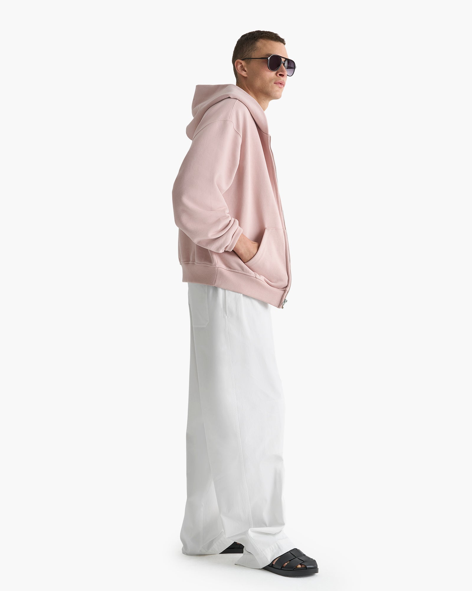 Heavy French Terry Zip-Up Hoodie - Faded Rose