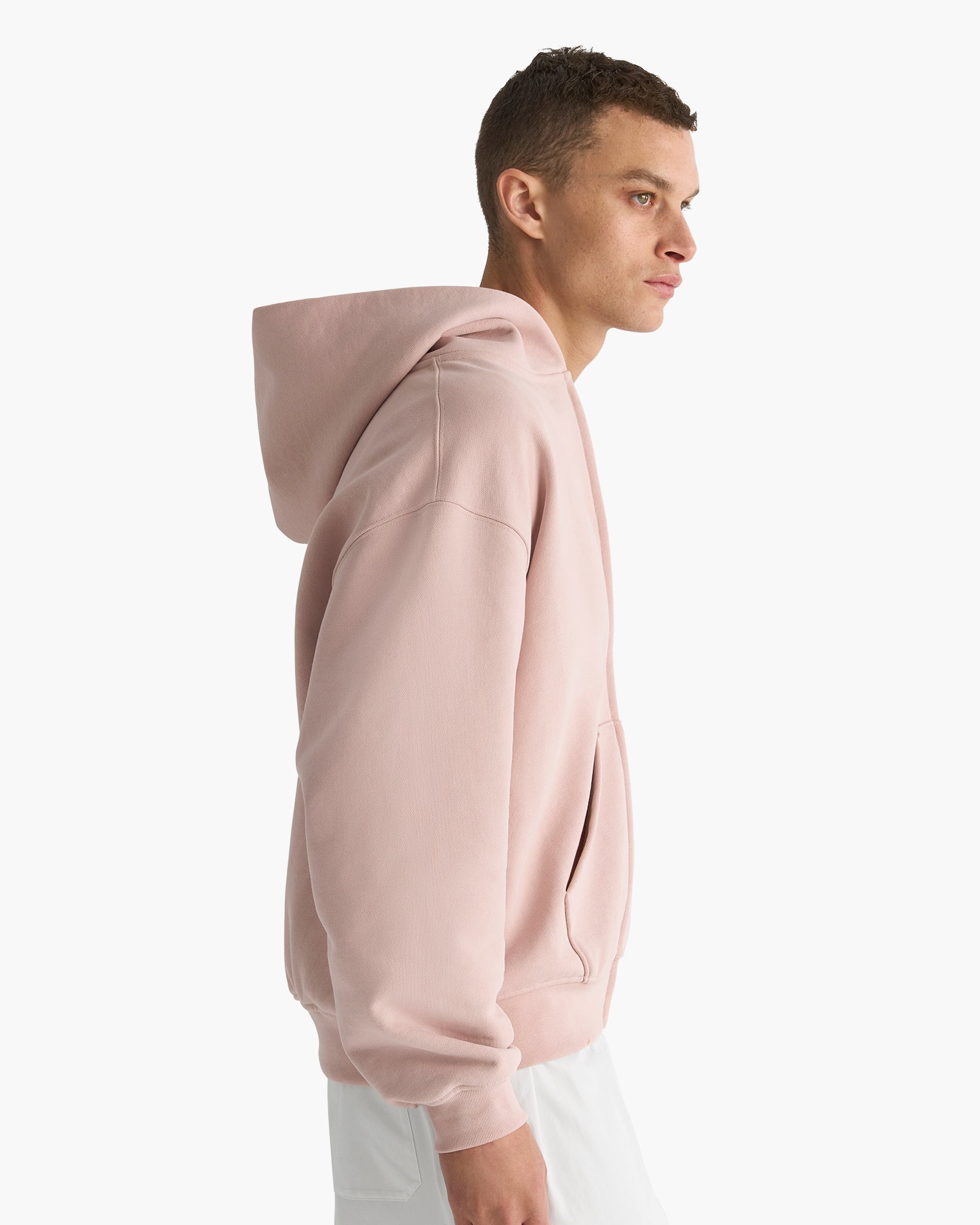 Heavy French Terry Zip-Up Hoodie - Faded Rose