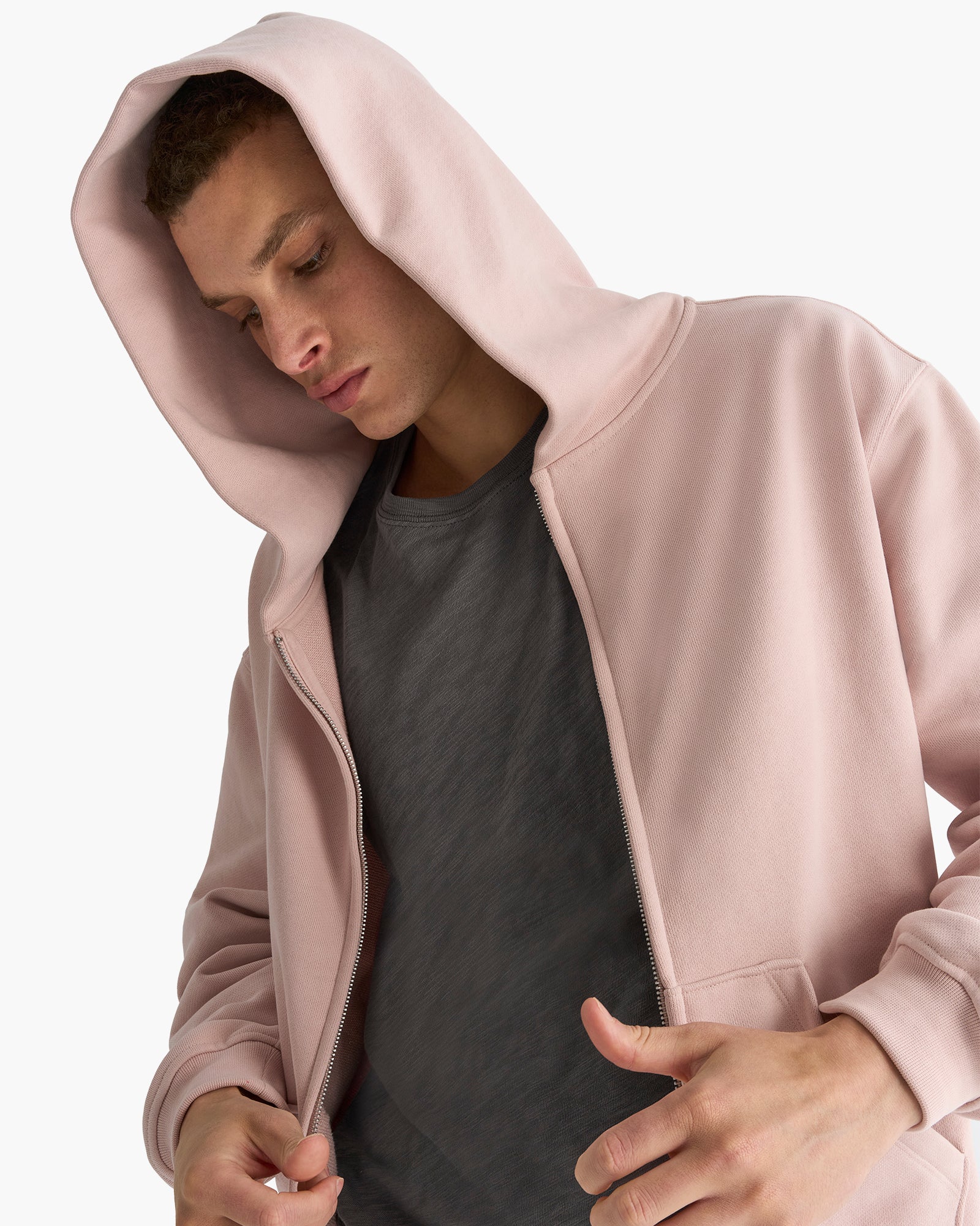 Heavy French Terry Zip-Up Hoodie - Faded Rose