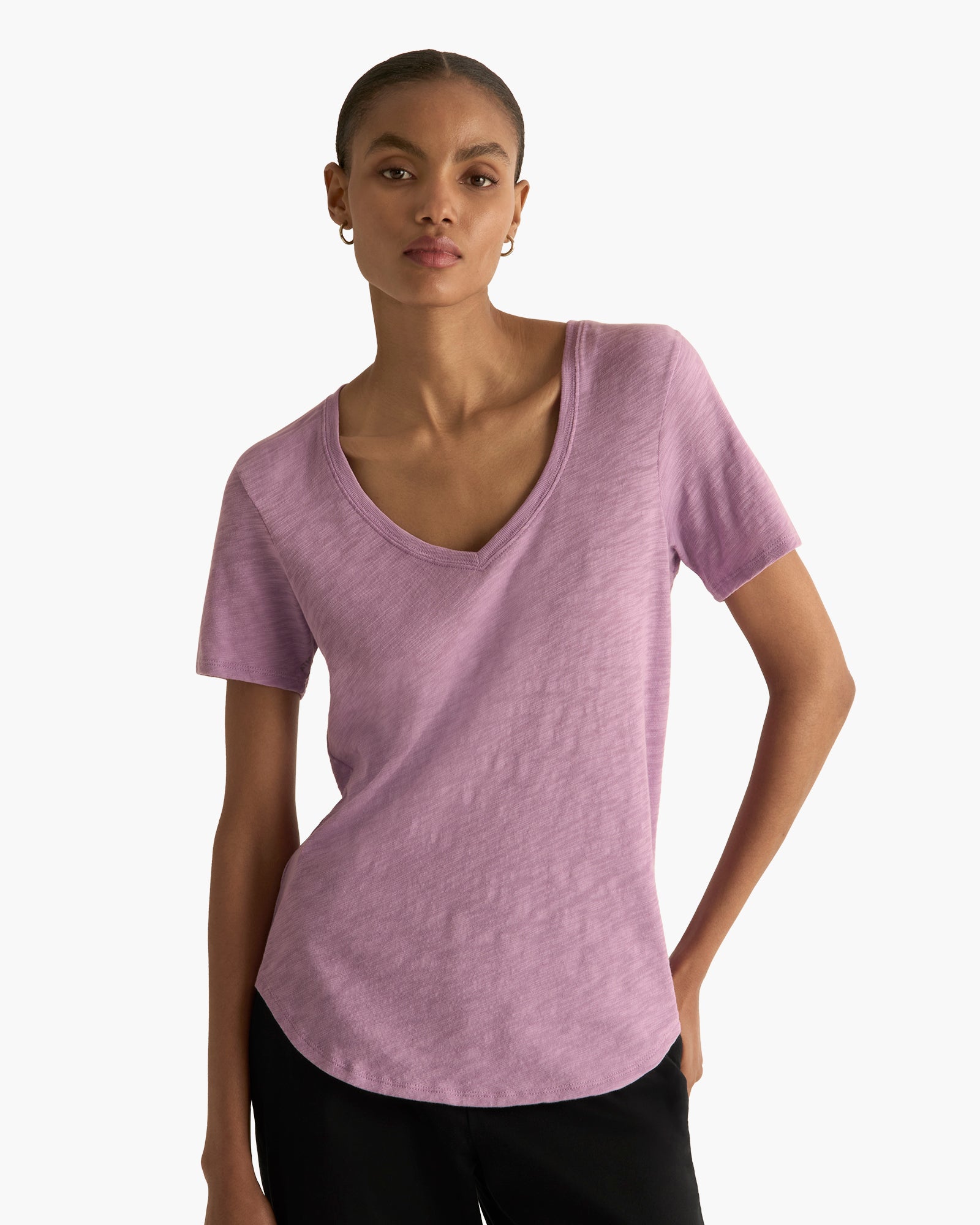 Slub Jersey Classic V-Neck Tee - Thistle