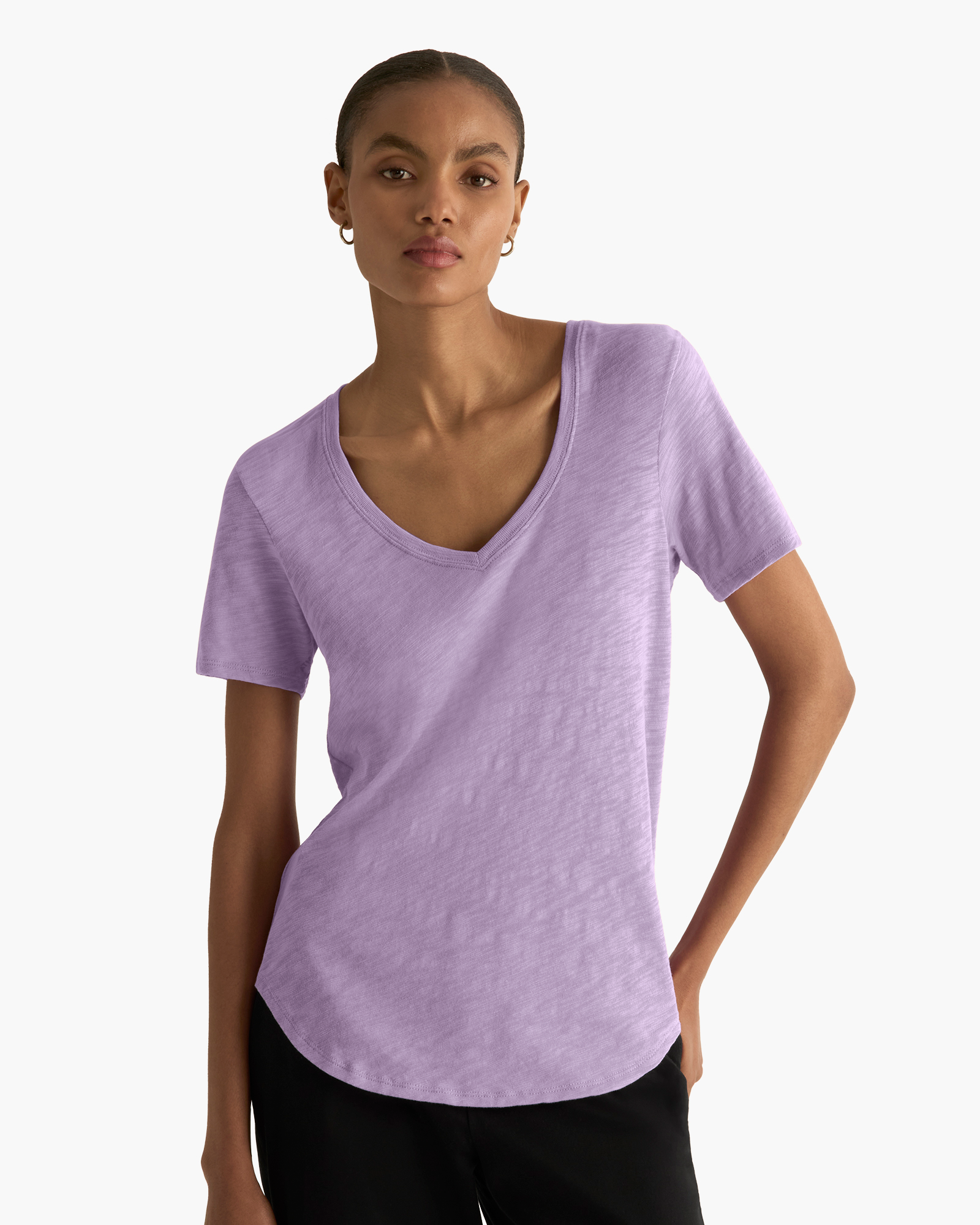 Slub Jersey Classic V-Neck Tee - Thistle