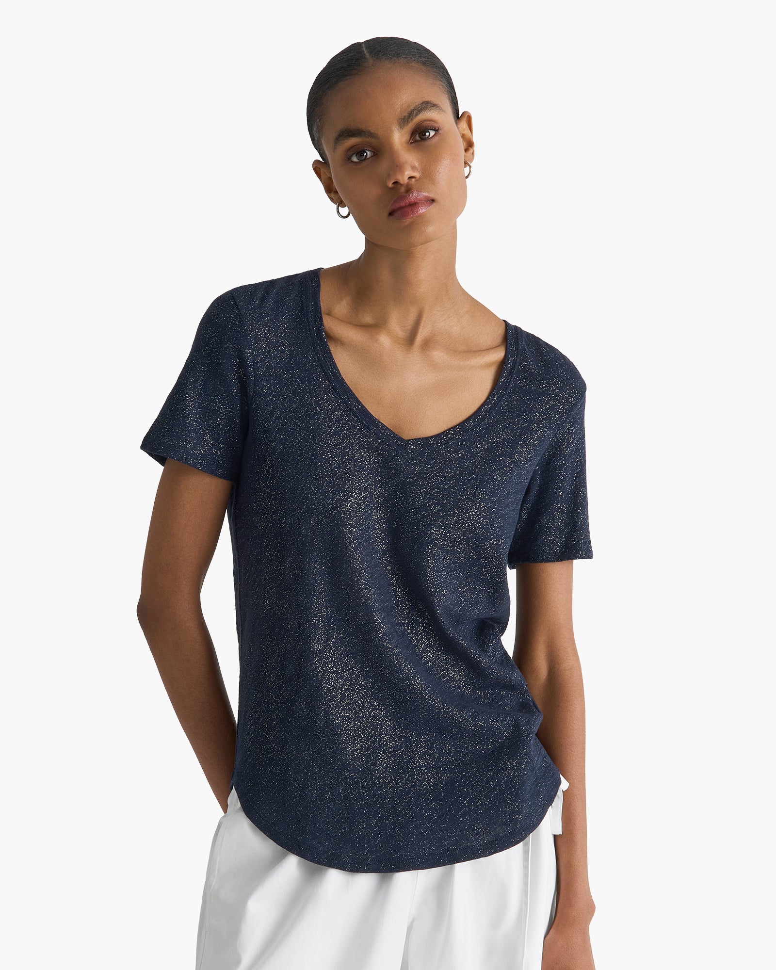 Slub Jersey Classic V-Neck Tee - Obsidian Silver