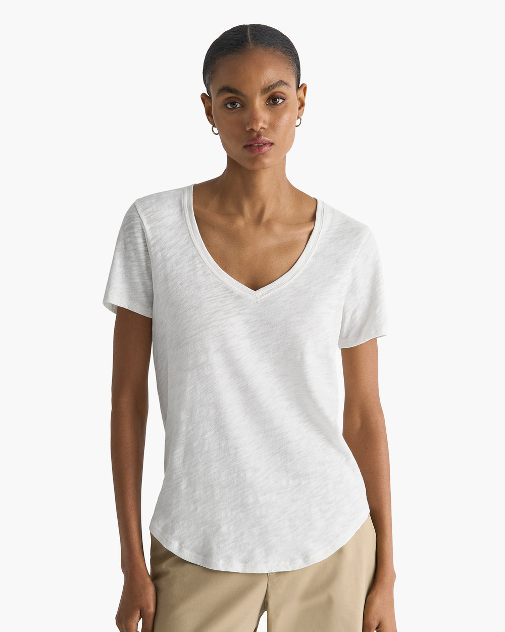 Slub Jersey Classic V-Neck Tee - Seashell Silver