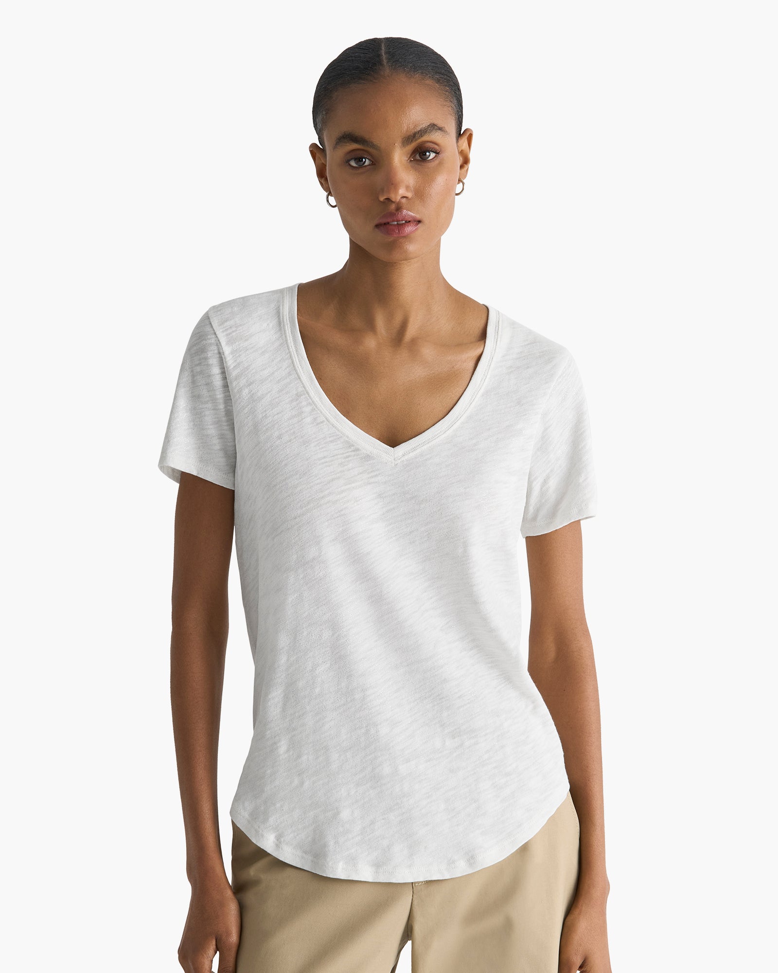 Slub Jersey Classic V-Neck Tee - Seashell Silver