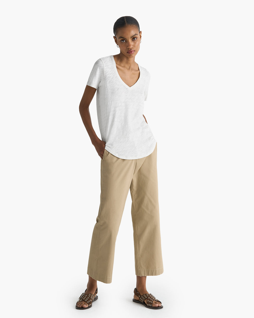 Slub Jersey Classic V-Neck Tee - Seashell Silver