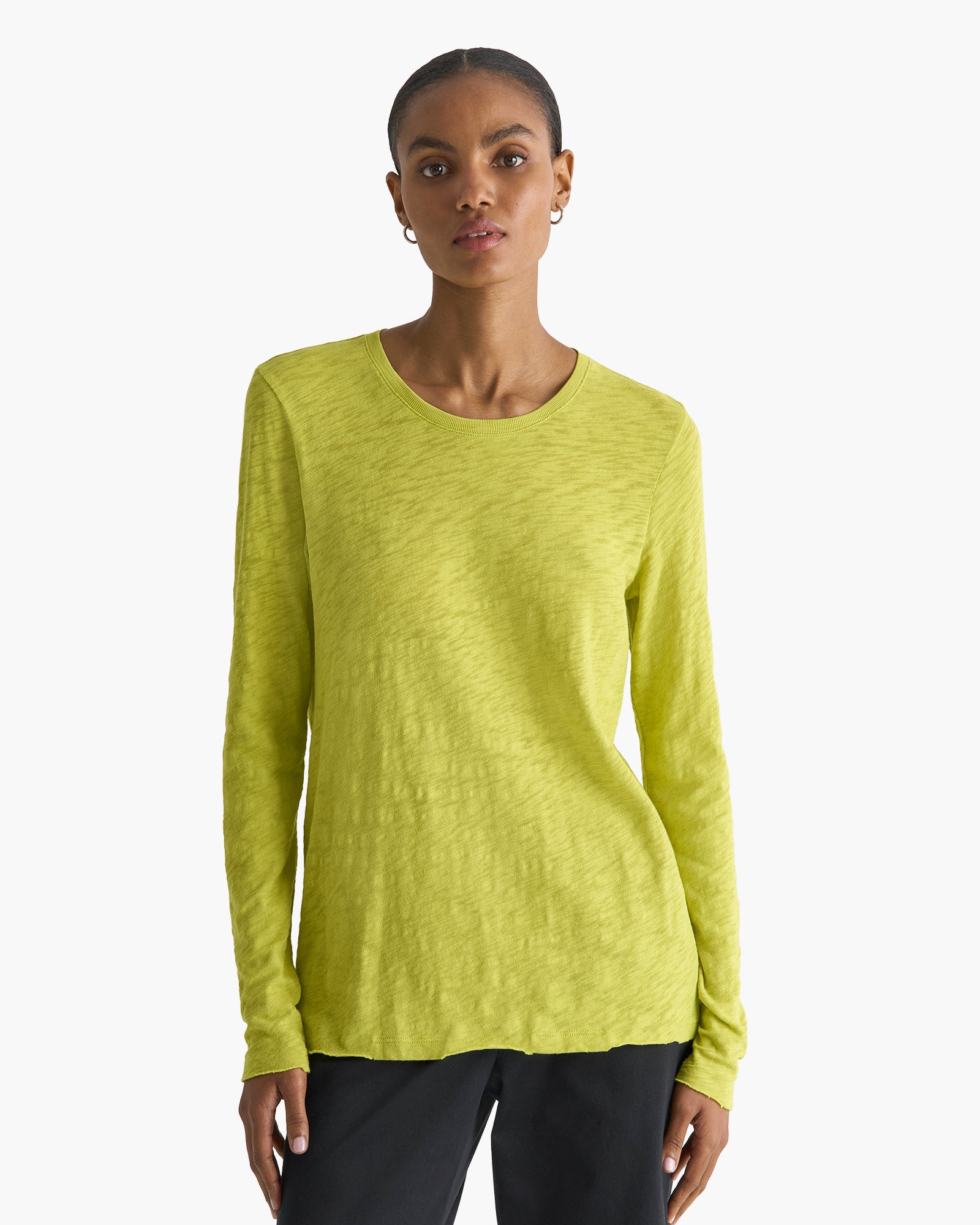 Slub Jersey Long Sleeve Destroyed Wash Tee - Citrus Leaf