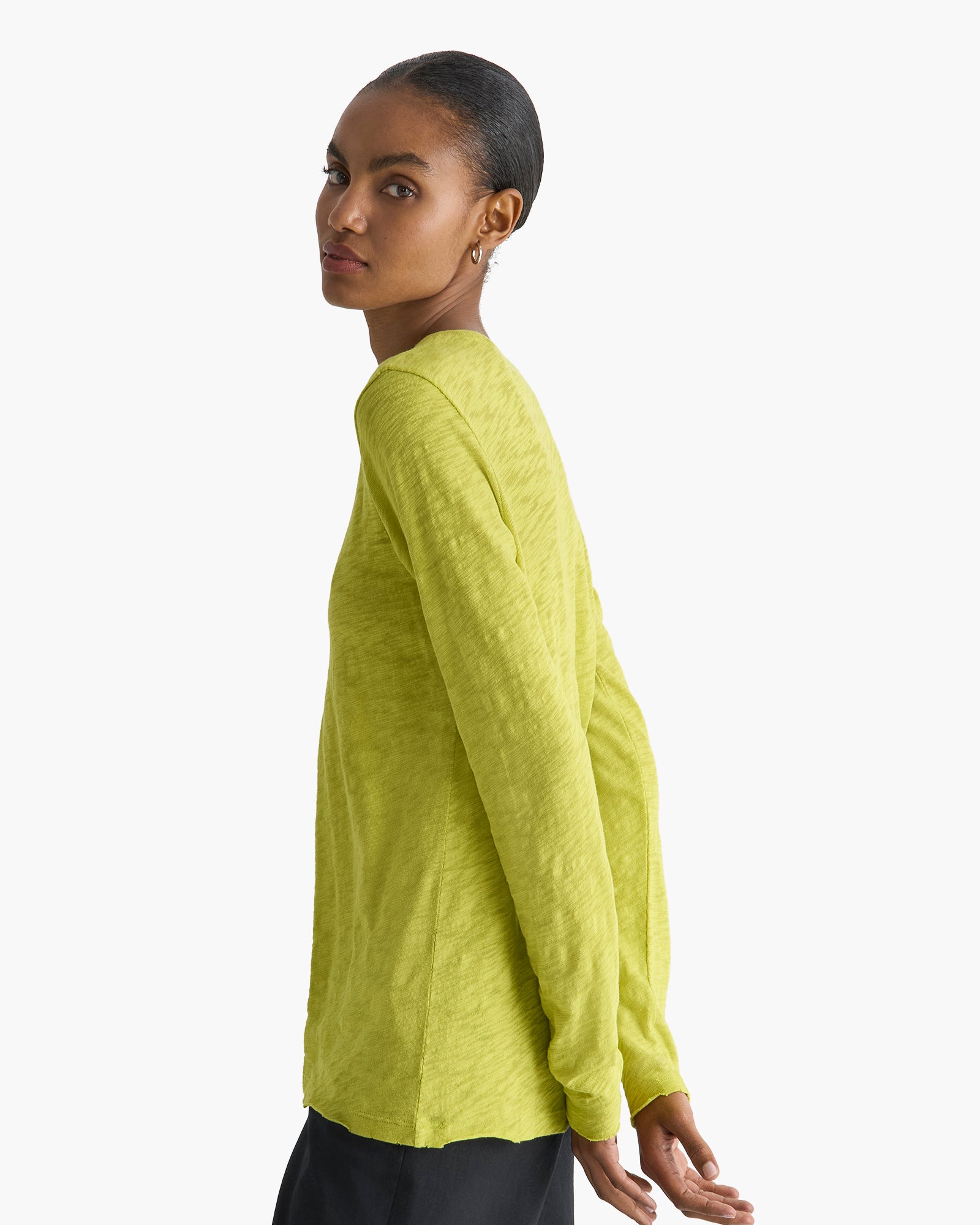 Slub Jersey Long Sleeve Destroyed Wash Tee - Citrus Leaf