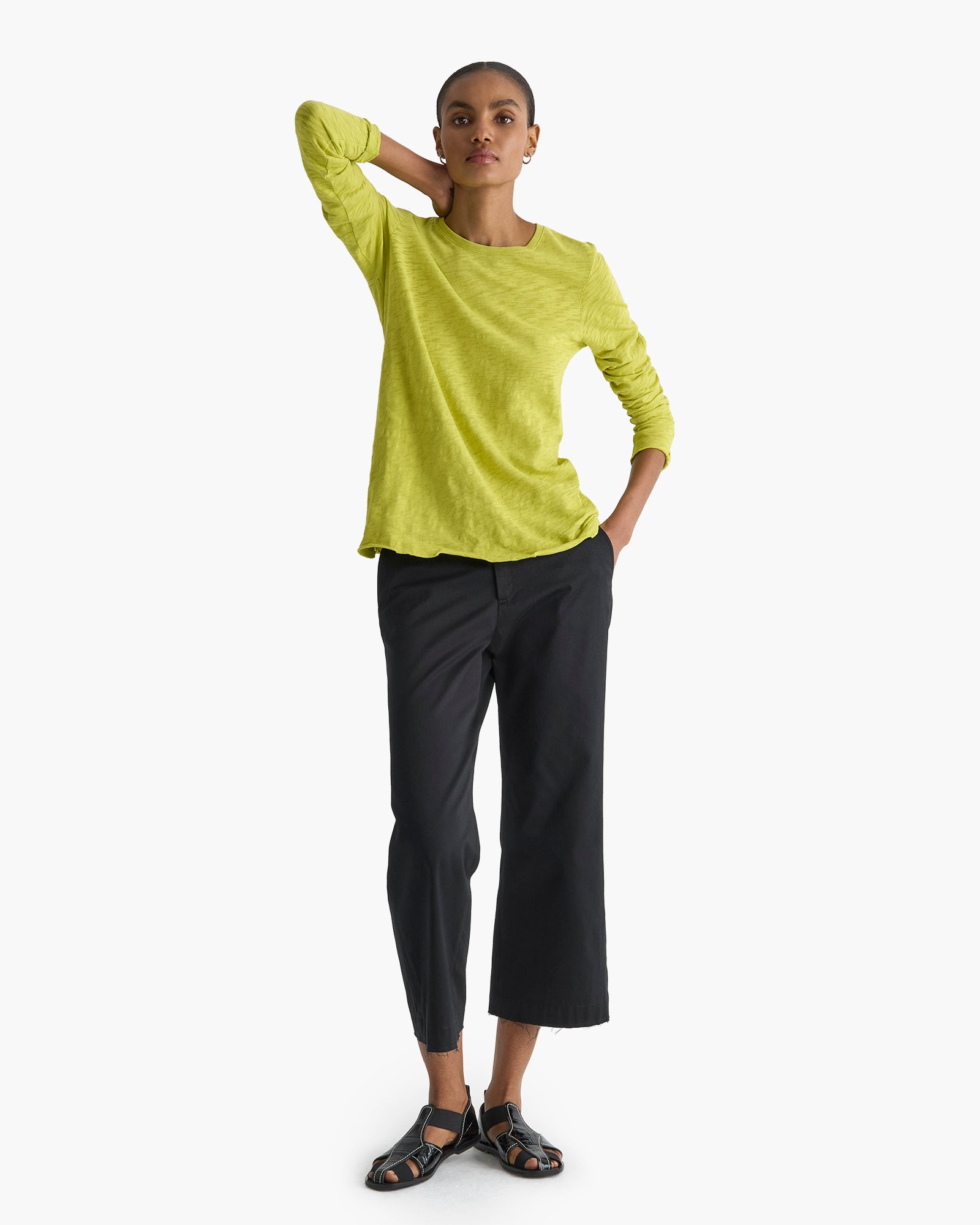 Slub Jersey Long Sleeve Destroyed Wash Tee - Citrus Leaf