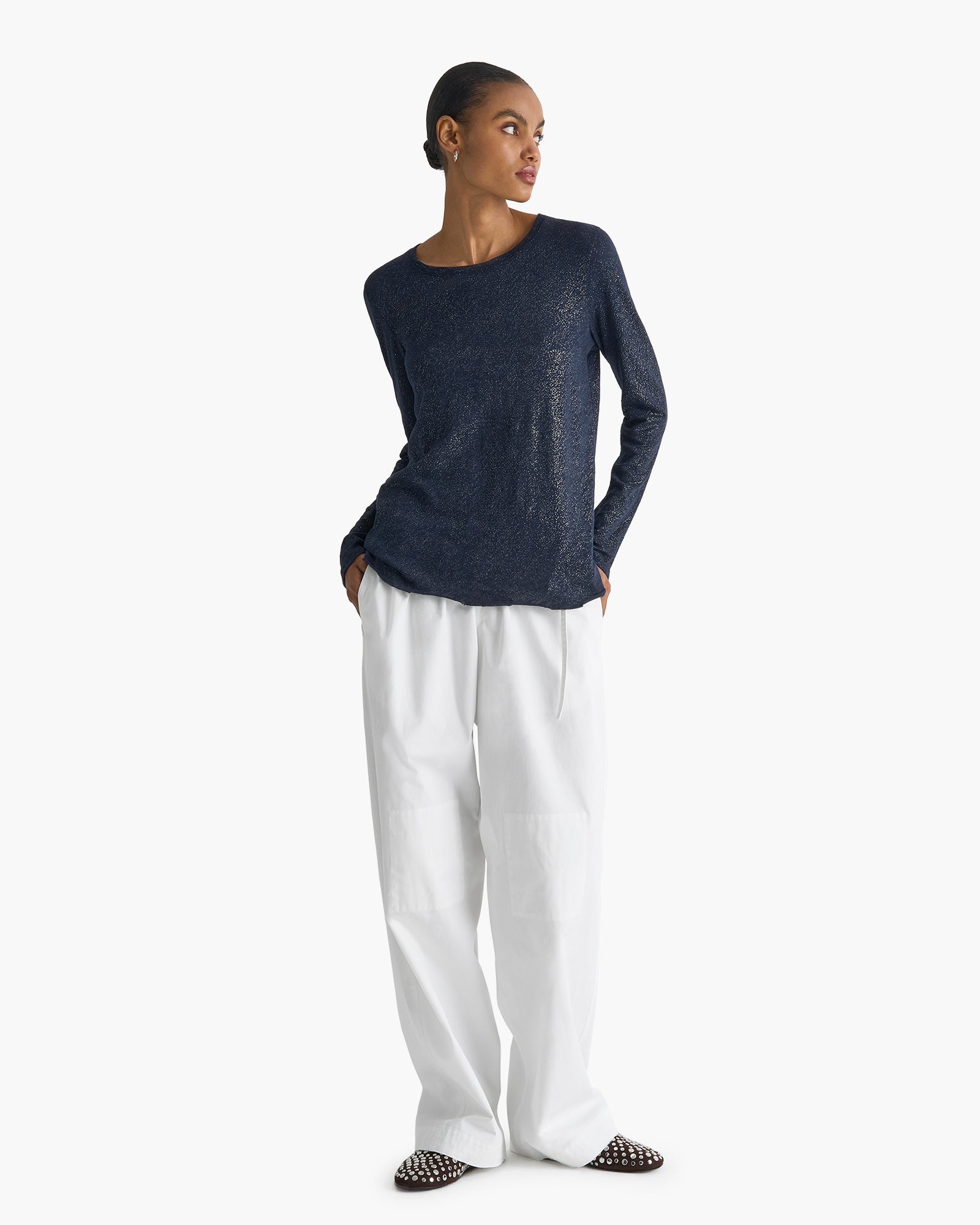 Slub Jersey Long Sleeve Destroyed Wash Tee - Obsidian Silver