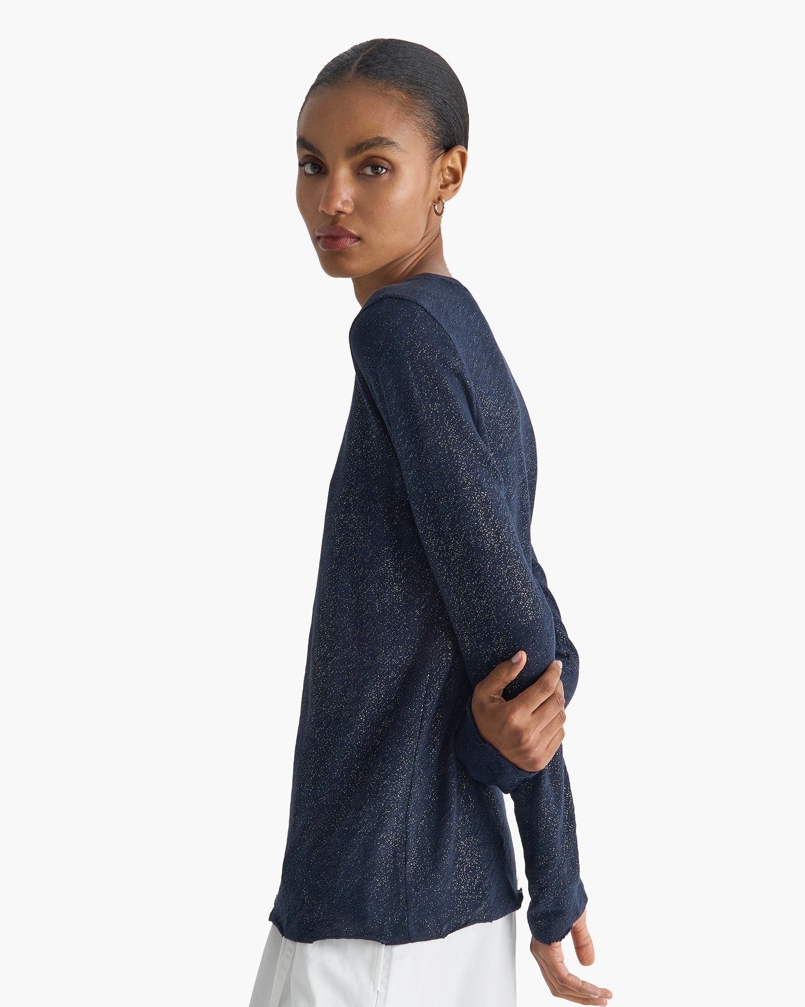 Slub Jersey Long Sleeve Destroyed Wash Tee - Obsidian Silver