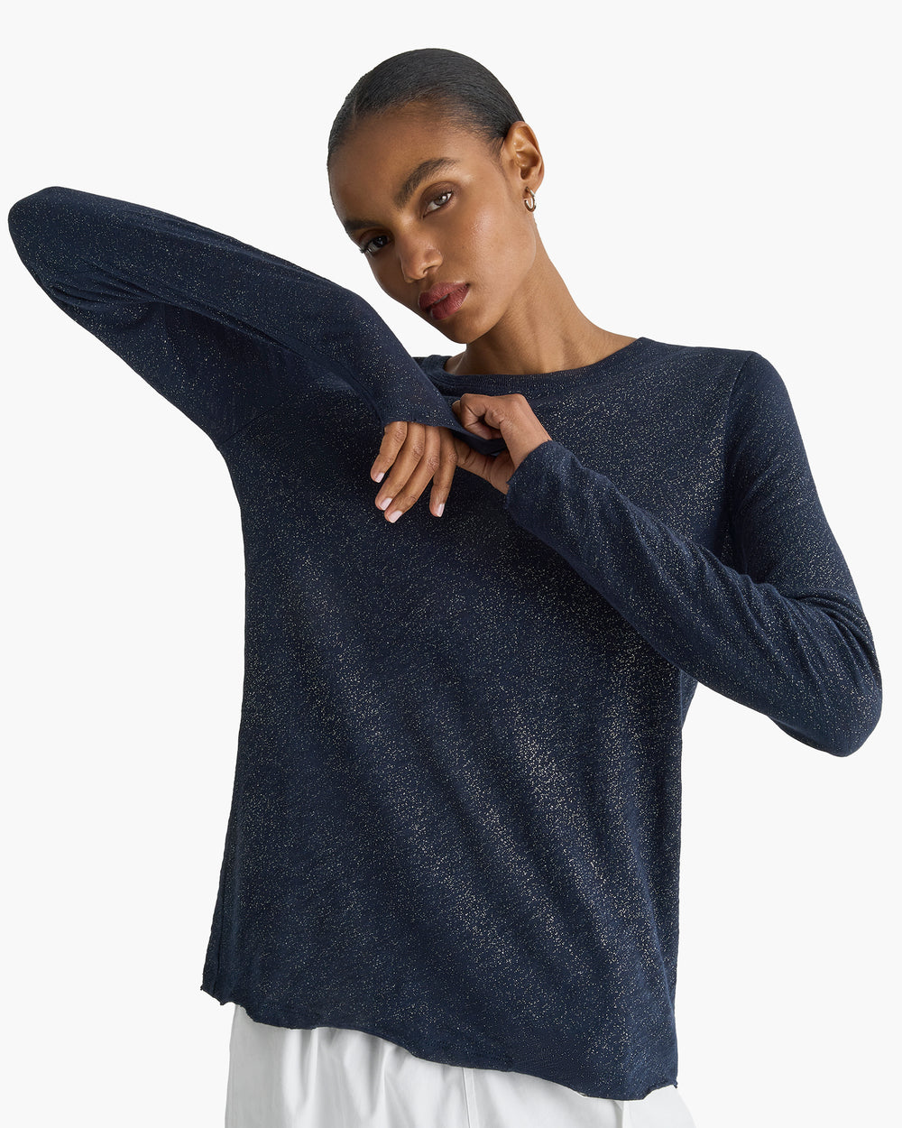 Slub Jersey Long Sleeve Destroyed Wash Tee - Obsidian Silver