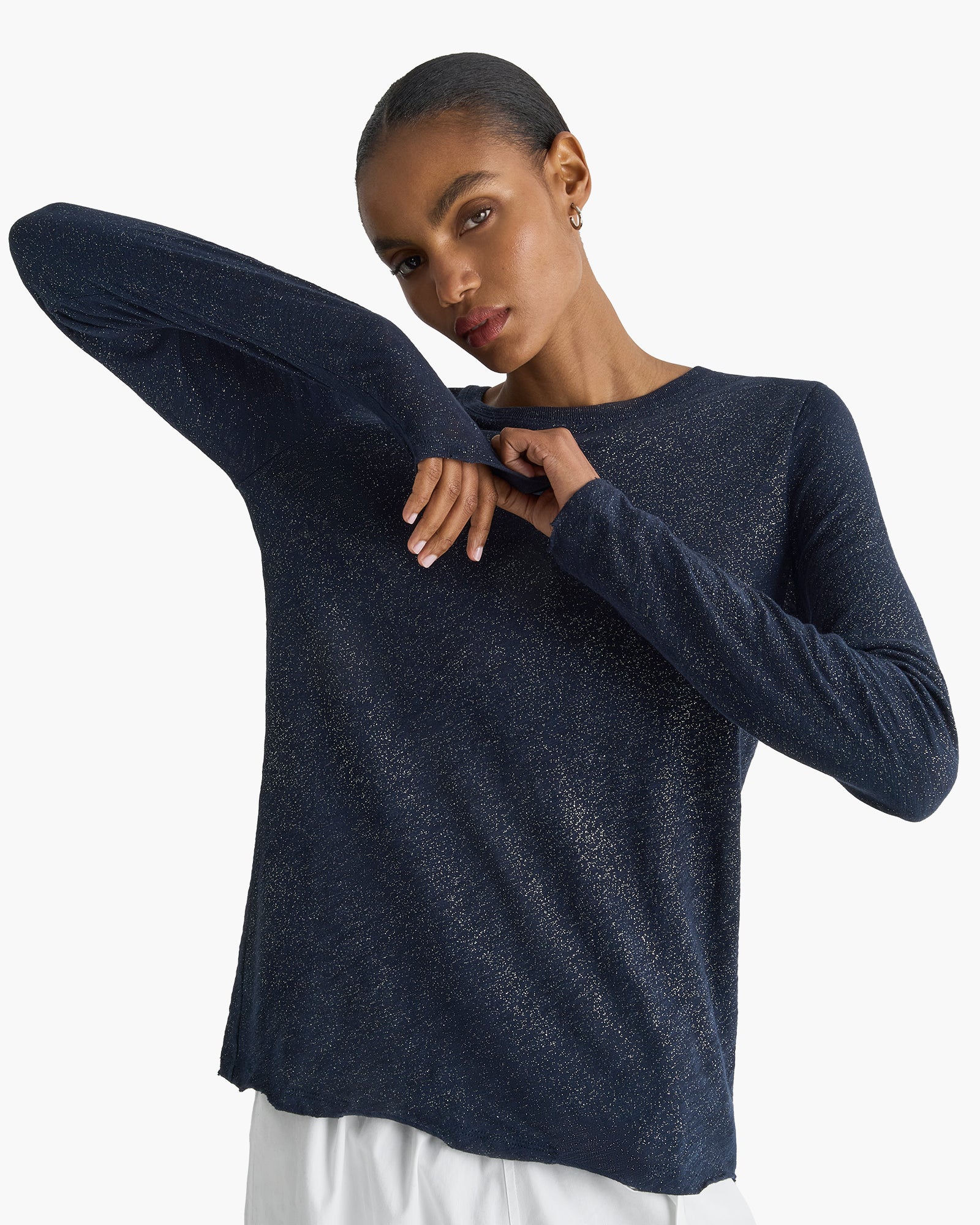 Slub Jersey Long Sleeve Destroyed Wash Tee - Obsidian Silver