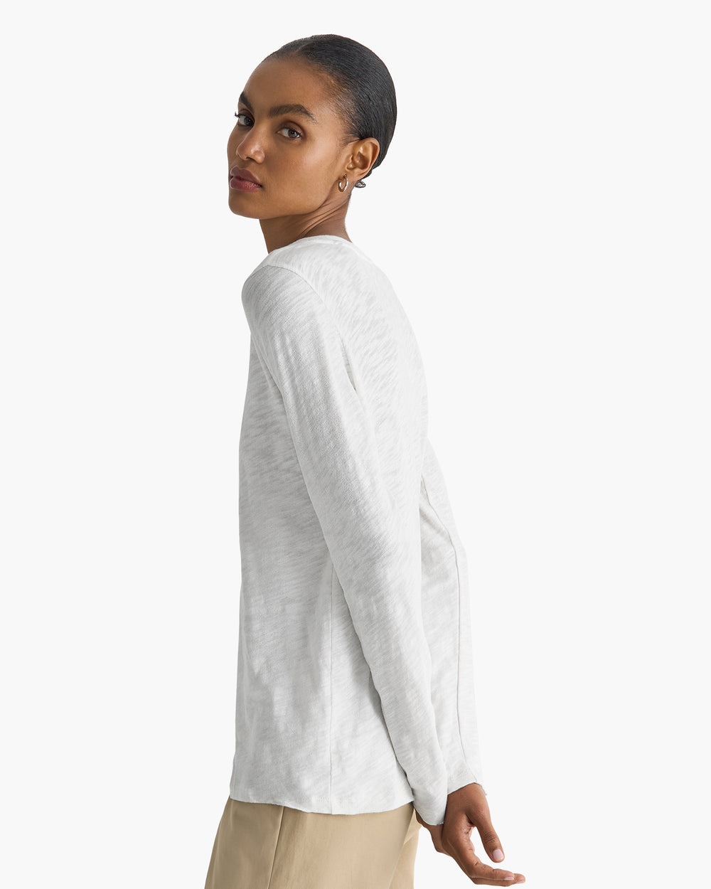 Slub Jersey Long Sleeve Destroyed Wash Tee - Seashell Silver