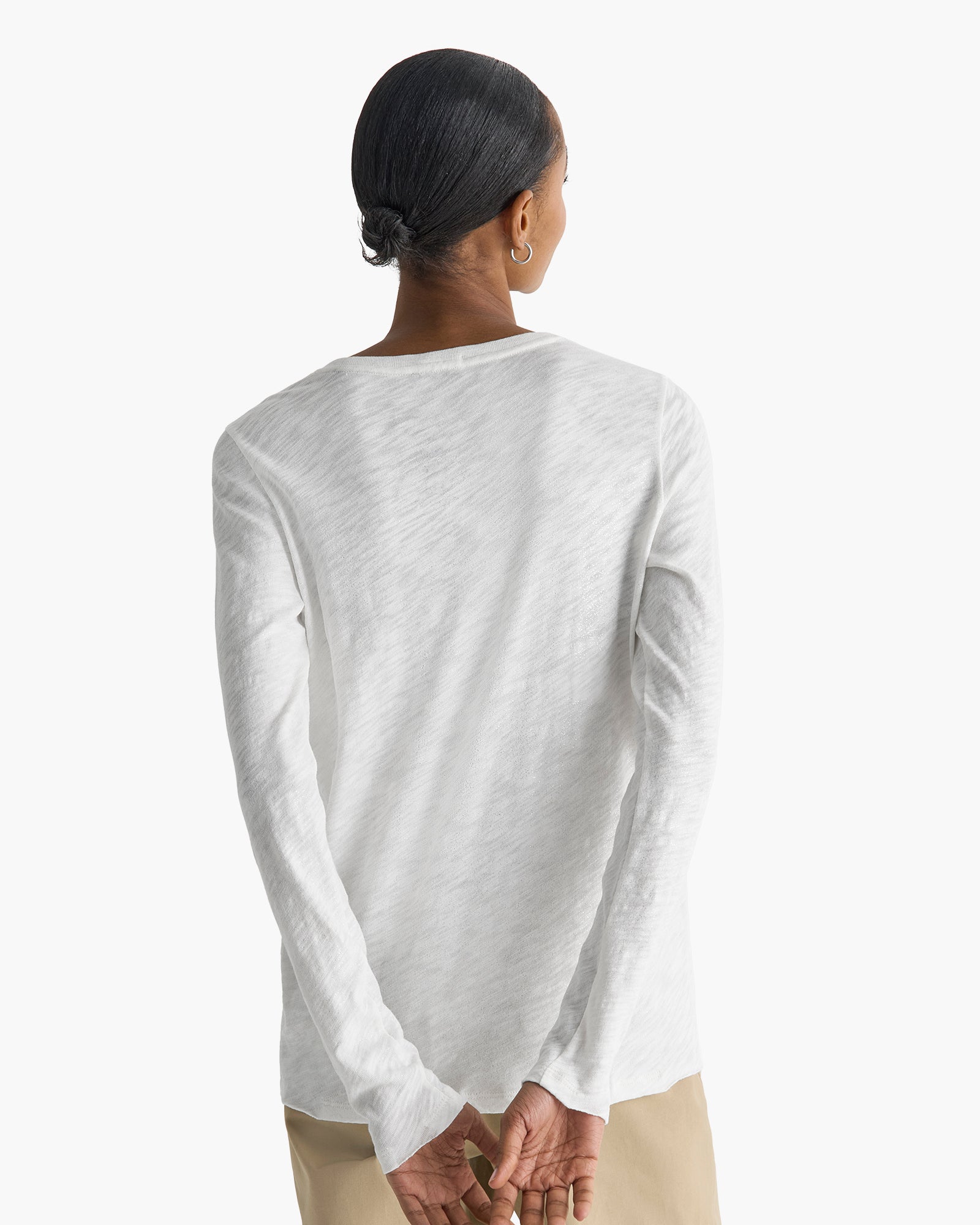 Slub Jersey Long Sleeve Destroyed Wash Tee - Seashell Silver