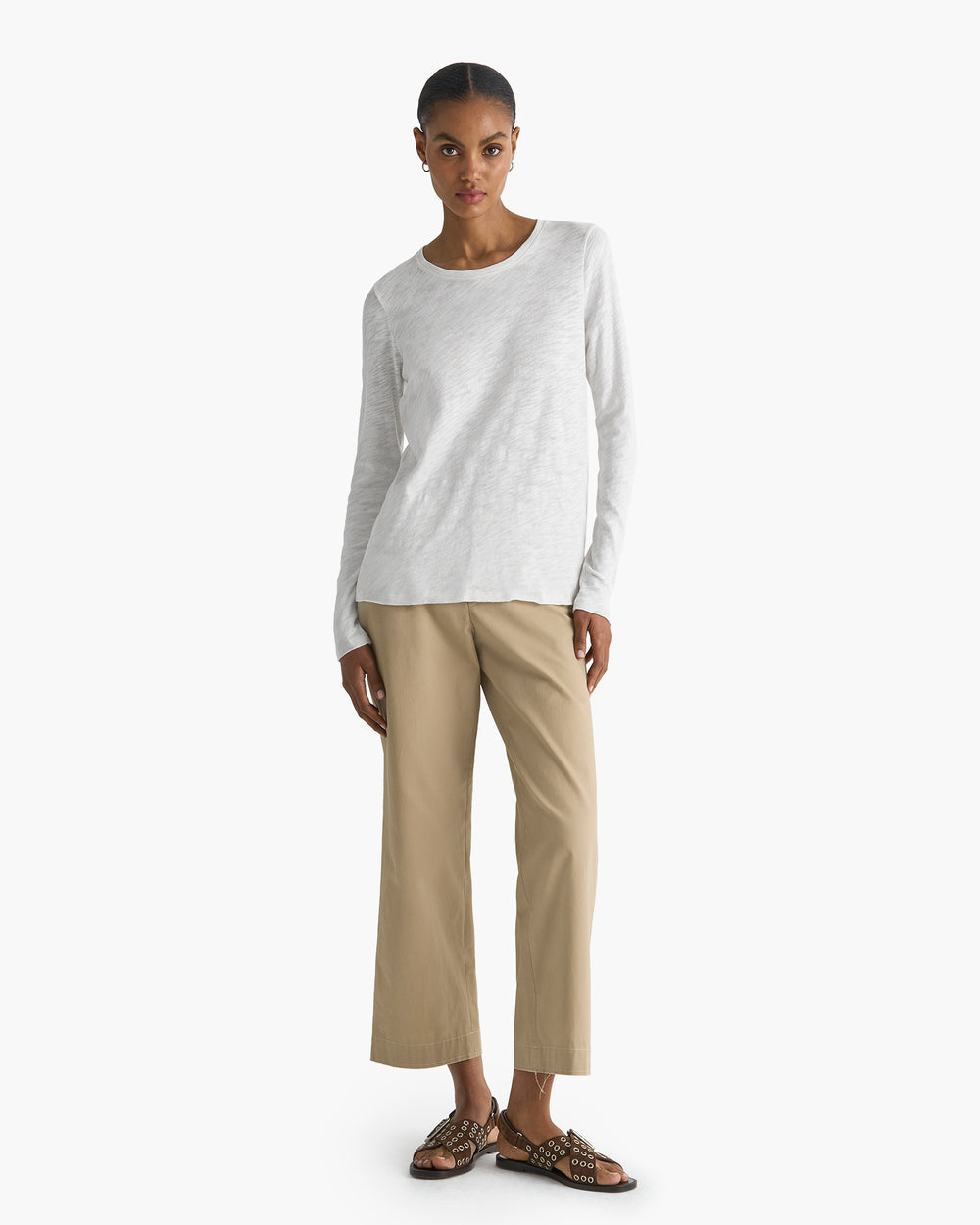 Slub Jersey Long Sleeve Destroyed Wash Tee - Seashell Silver