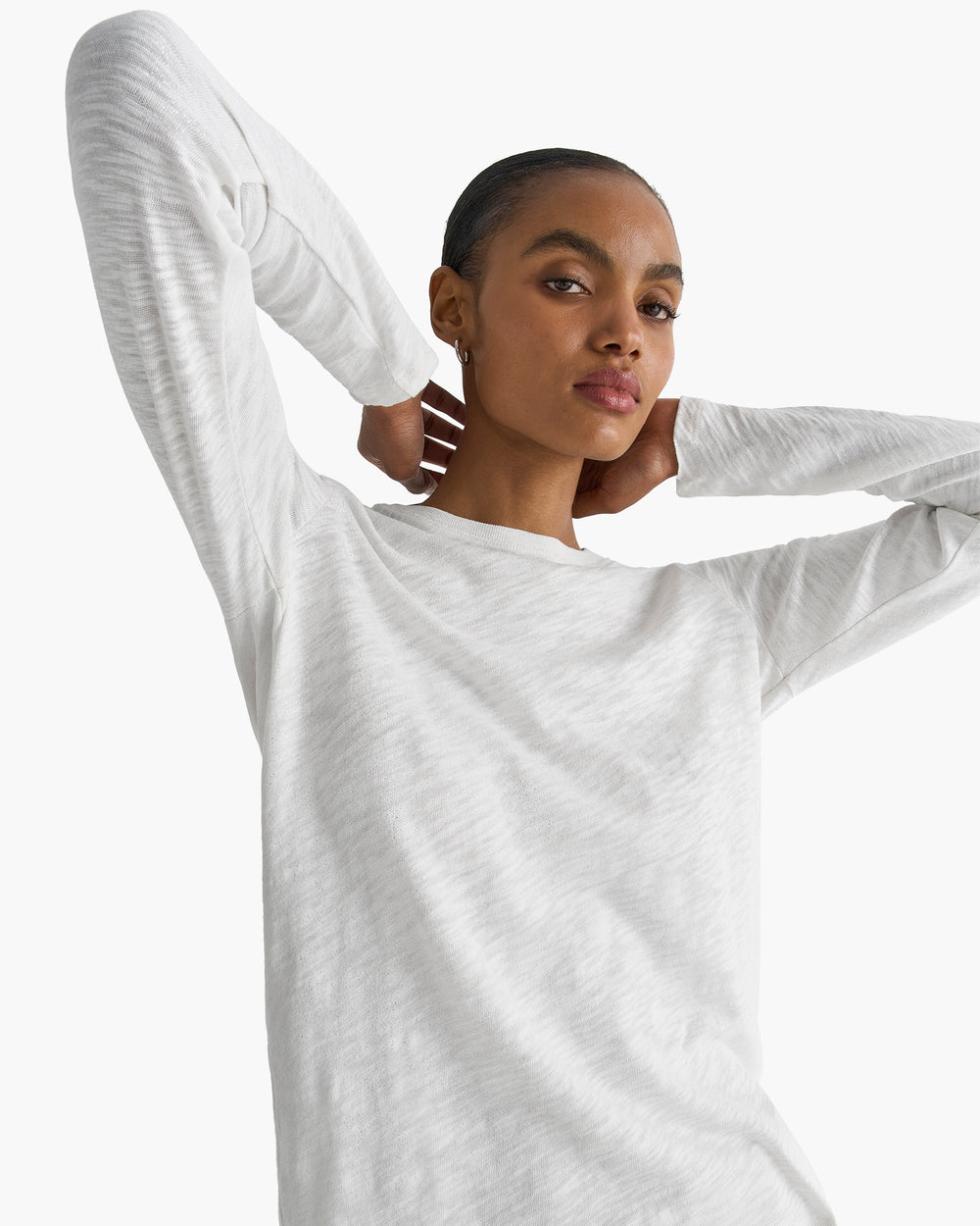 Slub Jersey Long Sleeve Destroyed Wash Tee - Seashell Silver