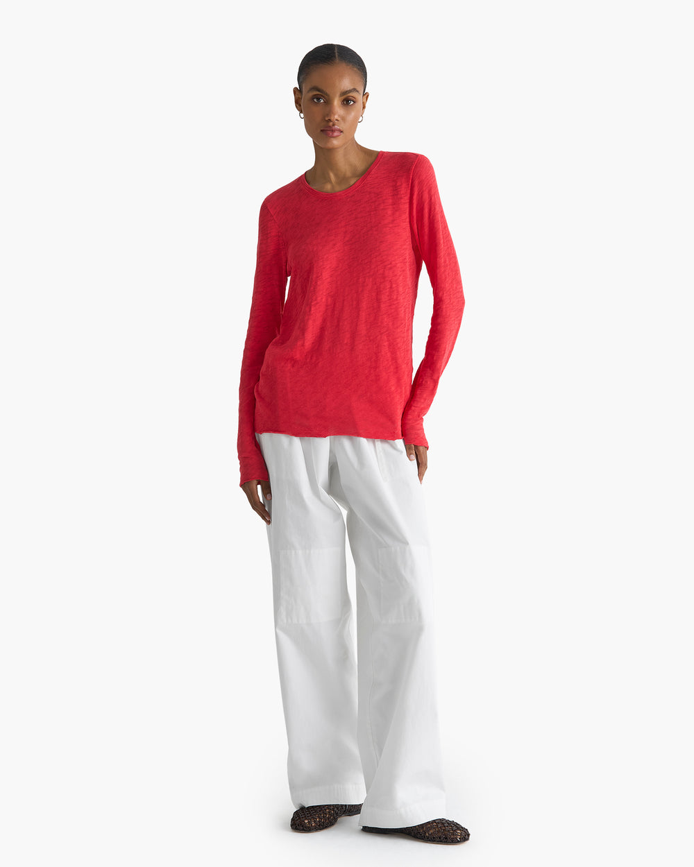 Slub Jersey Long Sleeve Destroyed Wash Tee - Cardinal Red