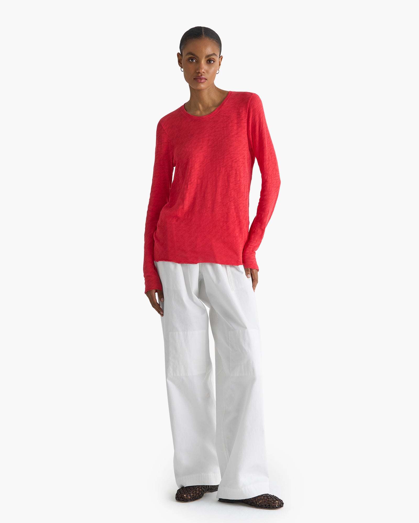 Slub Jersey Long Sleeve Destroyed Wash Tee - Cardinal Red