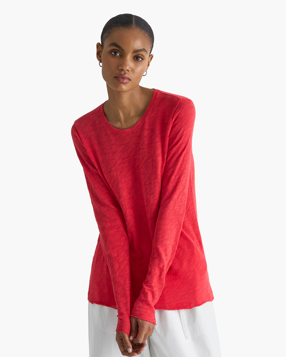 Slub Jersey Long Sleeve Destroyed Wash Tee - Cardinal Red