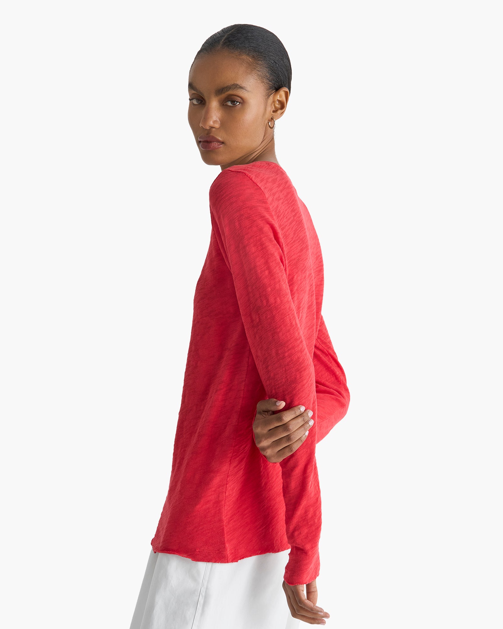 Slub Jersey Long Sleeve Destroyed Wash Tee - Cardinal Red