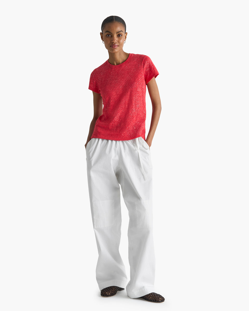 Slub Jersey Schoolboy Crew Neck Tee - Cardinal Red Silver