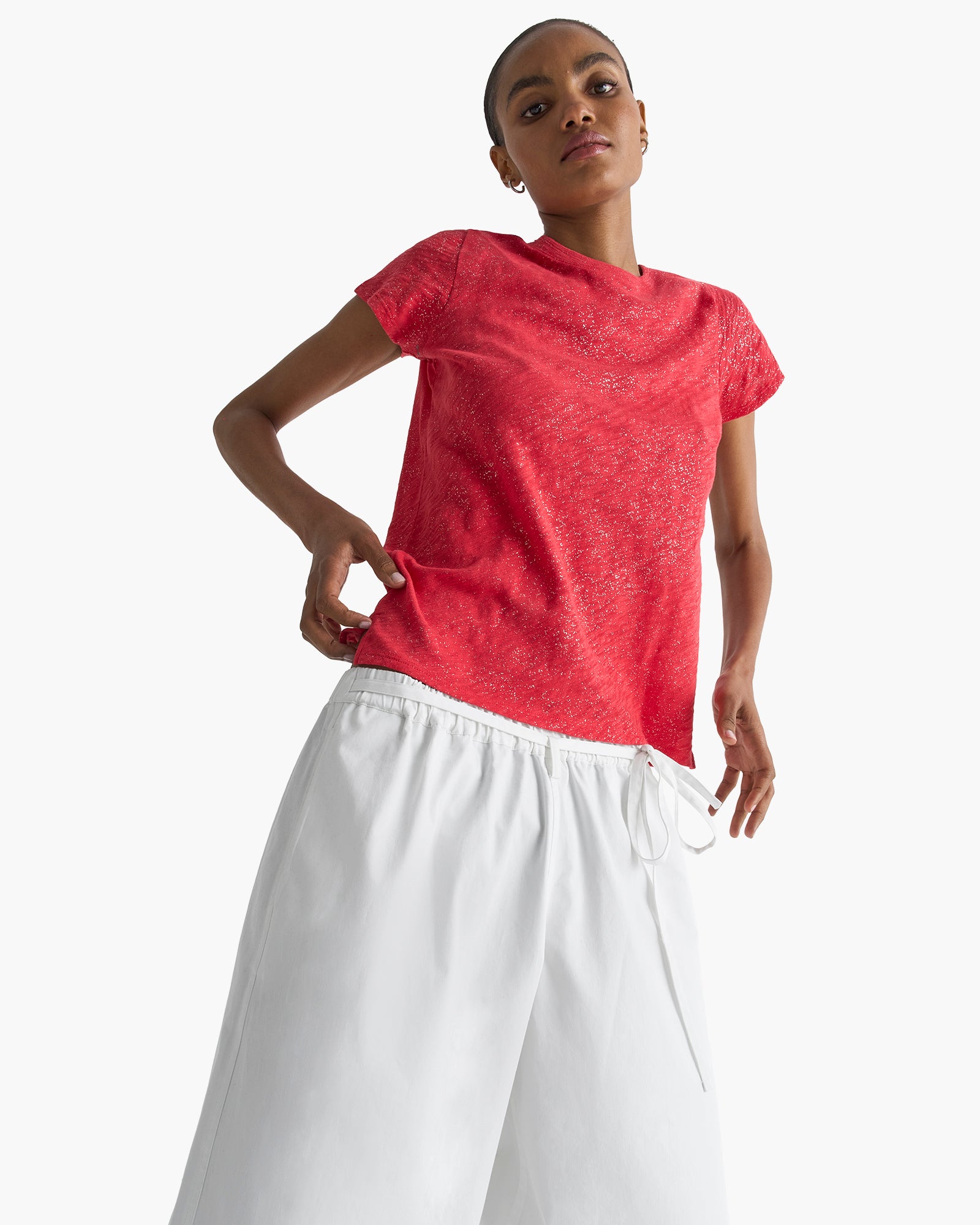 Slub Jersey Schoolboy Crew Neck Tee - Cardinal Red Silver